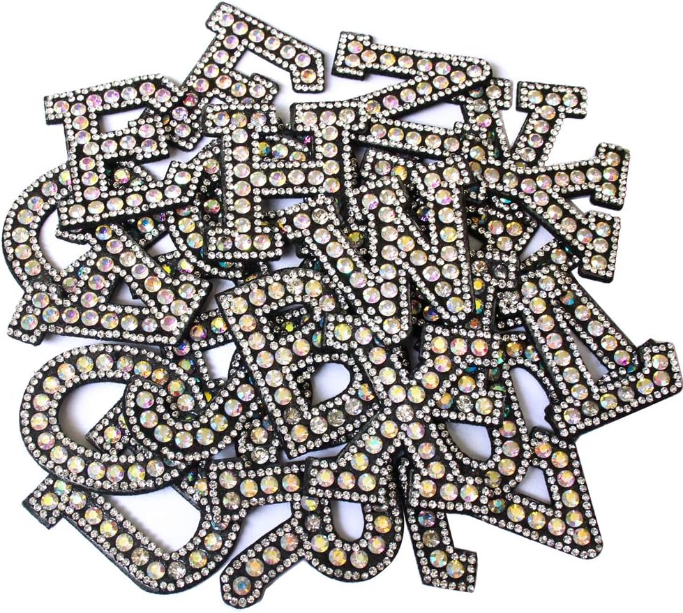 26 Pcs A-Z Rhinestone Letter Patch Alphabet Applique 3D Sew On Letters Patch for Clothing Badge (Style 13 2-5.2cm)