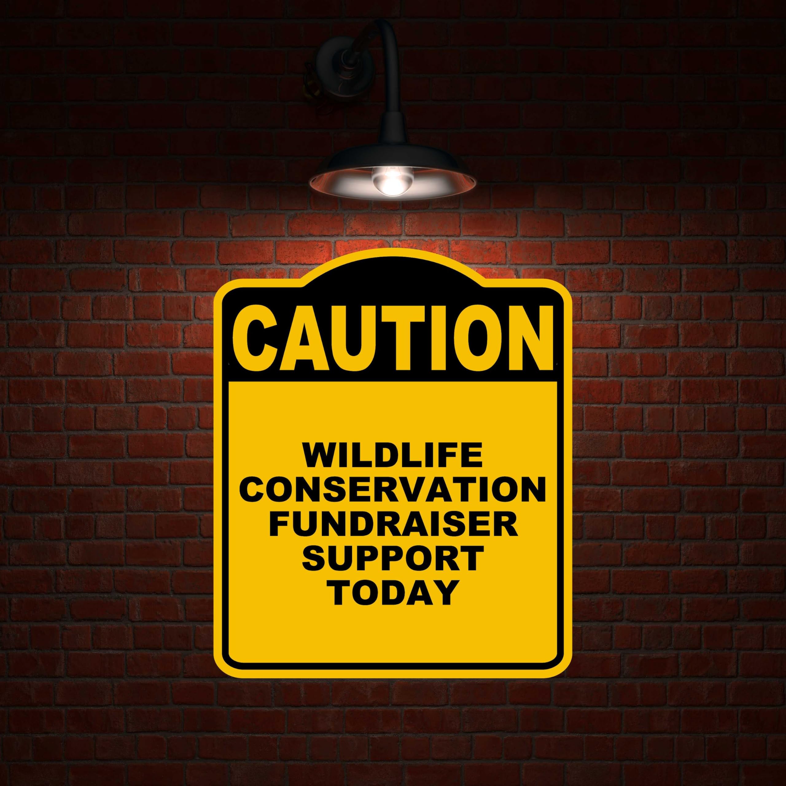 WILDLIFE CONSERVATION FUNDRAISER SUPPORT TODAY Caution Yellow Black Aluminum Composite Sign 8.5 x 10 inches