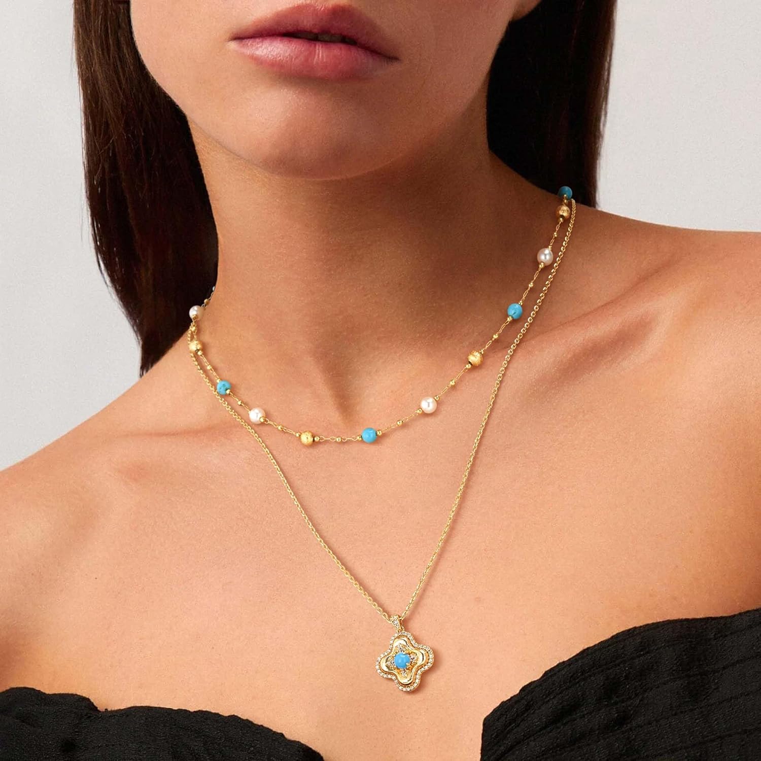 Created Turquoise Necklace for Women 14K Gold Plated Beaded Heart Choker Boho Necklaces Handmade Beach Summer Everyday Western Jewelry Gifts - Image 4