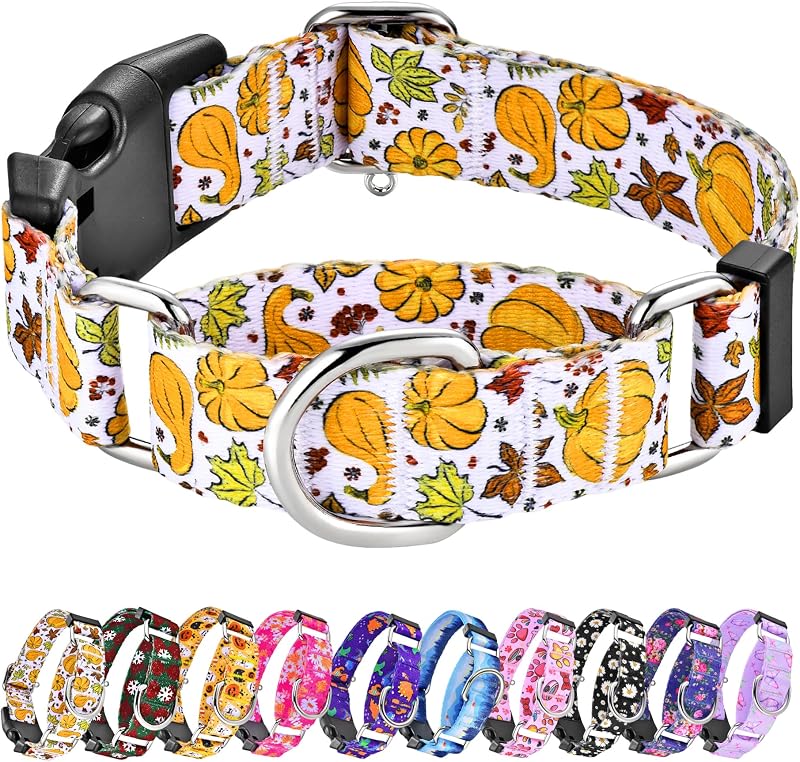 Coleira Martingale Ajustável para Cães Hikiko com Estampa de Halloween, Tamanho Grande (L)