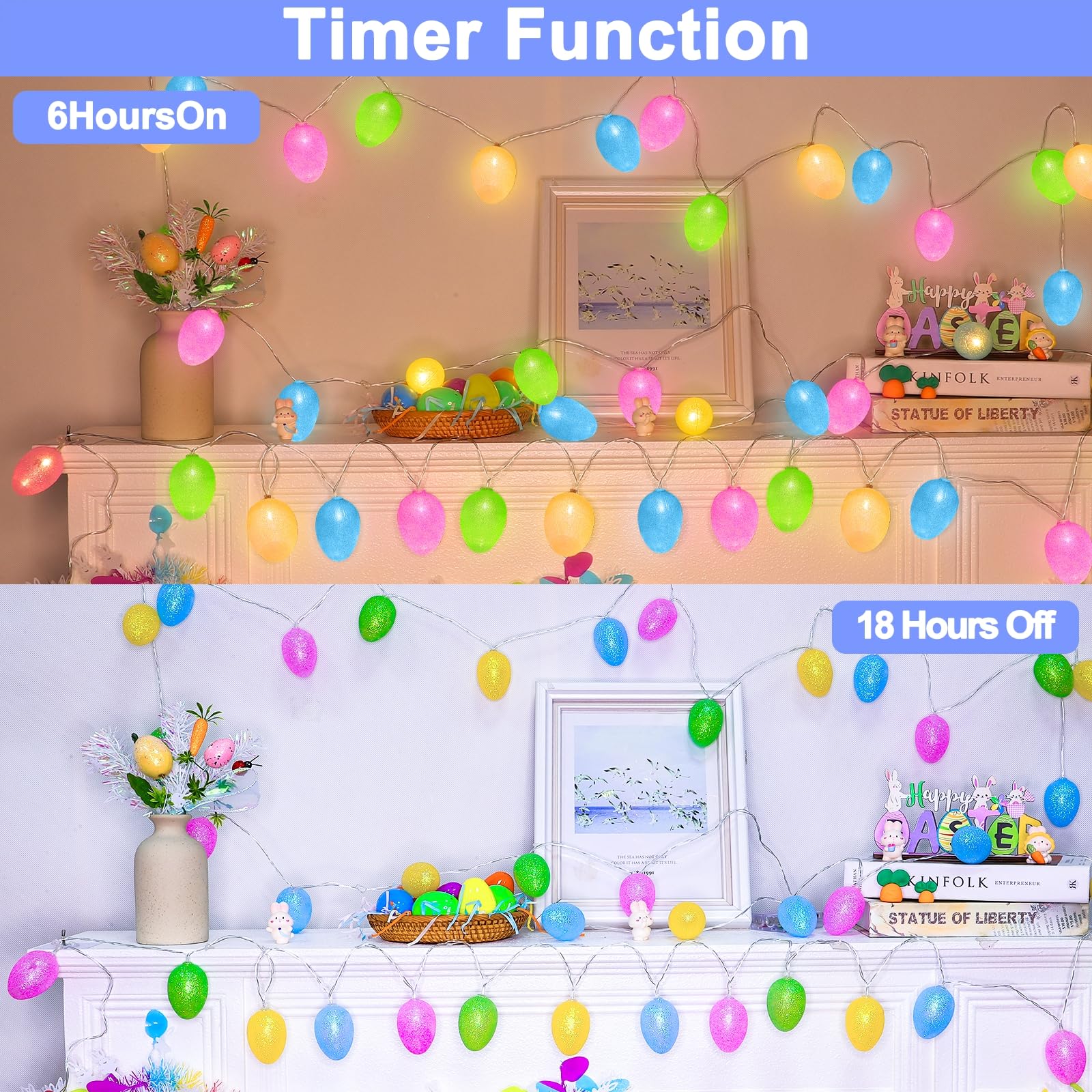 Koboko Easter String Lights, 2 meter 20 LED Batterij Aangedreven Koboko Easter String Lights, 2 meter 20 LED Batterij Aangedreven