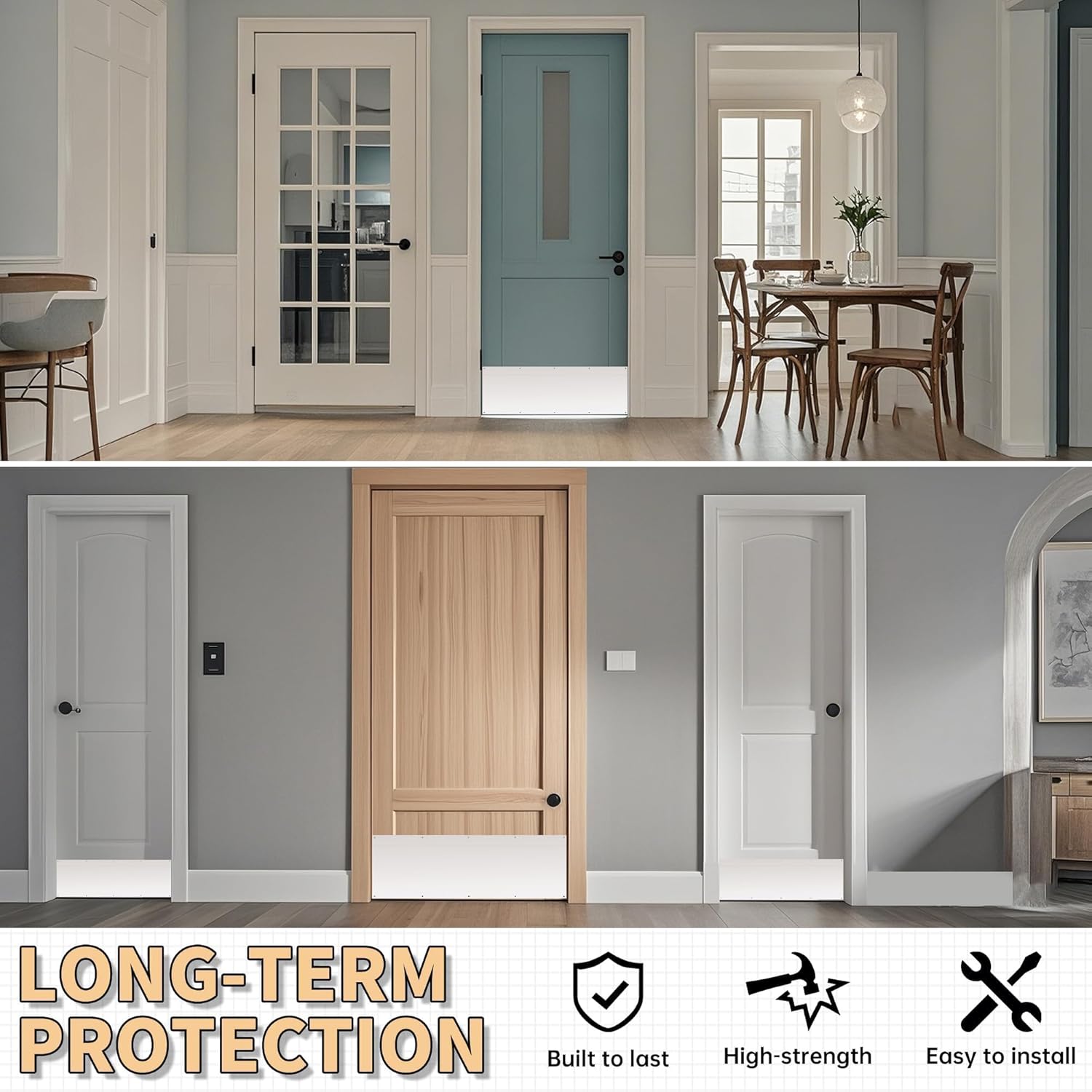 HECASA Stainless Steel Door Kick Plate 12" X 34" X 3/64" Rectangular Mirror Kickplate for Interior/Exterior Door Protection Silver