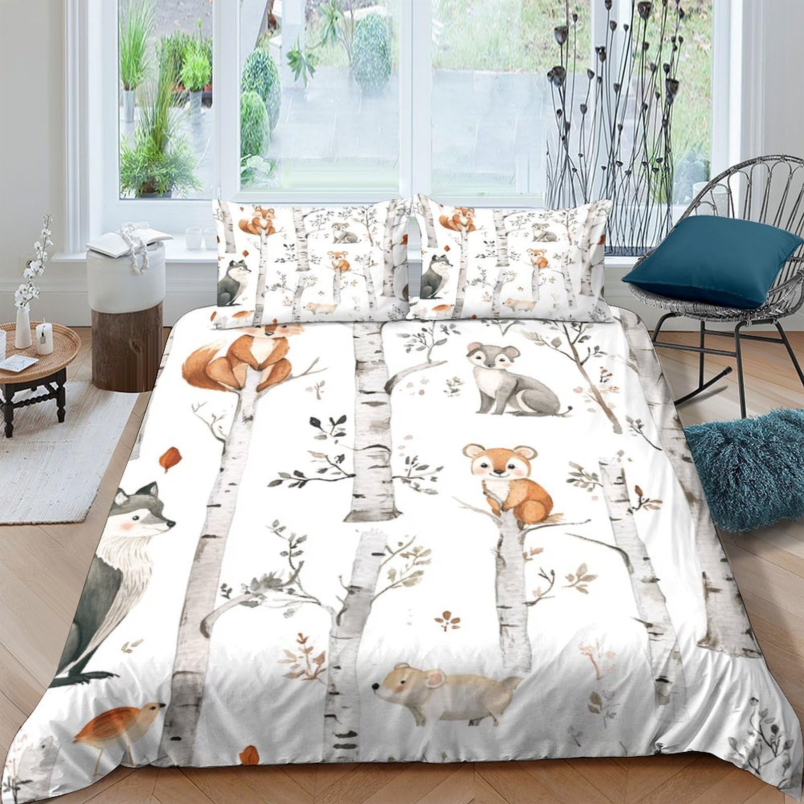 Ctjqhvkz Style-6 3D Printed Forest Animal Fitted Sheet Microfiber Soft Anti-Slip Woodland Fox Owl Mattress Cover For Bedroom Guest Room Decor Single（135X200cm）