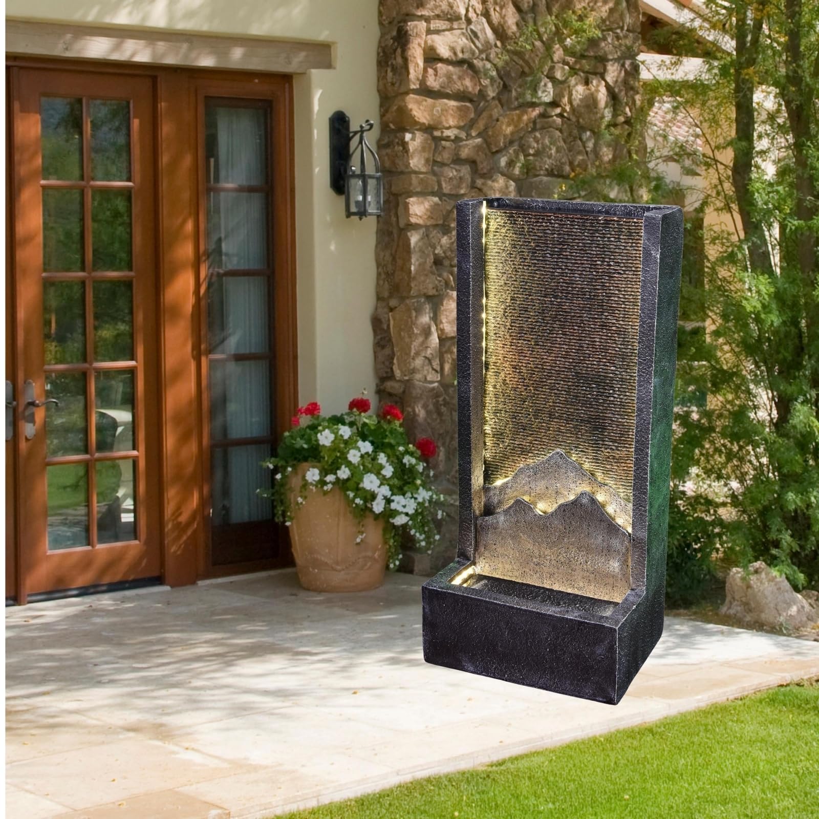 Zen Light SCFR21MM Außen- und Innenbrunnen Wasserwand Relief Mountain, 46cm x 35cm x 100cm, Schwarz