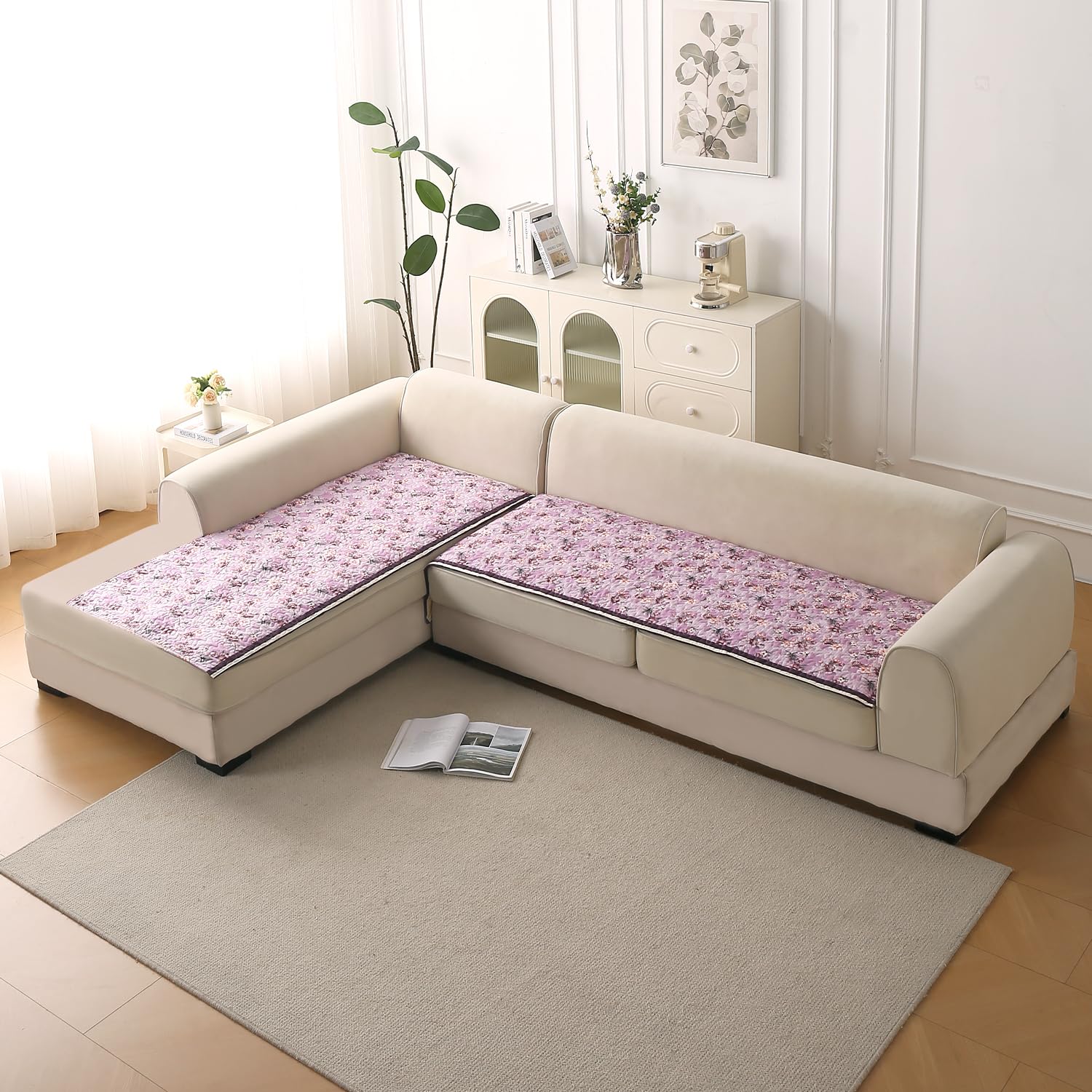 Velvet Sofa Backrest Mat - Pansies Teal -29
