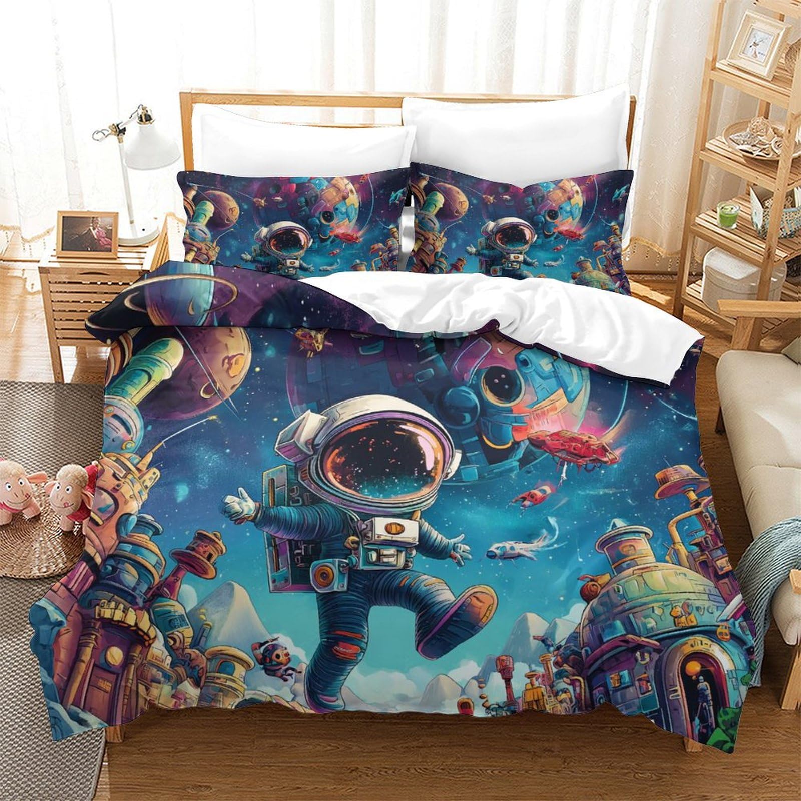 Housse de couette astronaute pour chambre d'enfant et ado passionné d'espace en taille 260x220