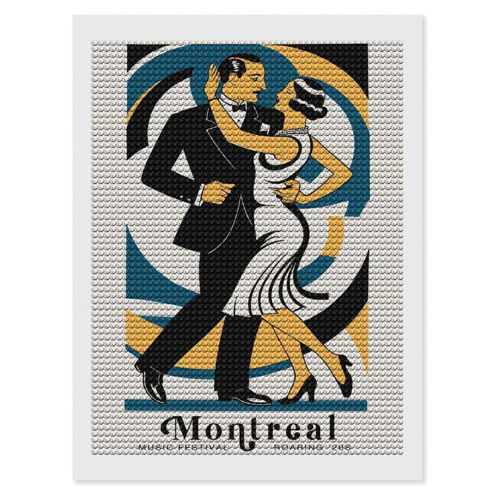 Junmoney Swing 20s Music Festival DIY Diamond Art Canvas Kit 12"x16", Adhesive Canvas, Easy to Enjoy, Farmhouse Decor, Festive Craft Gift