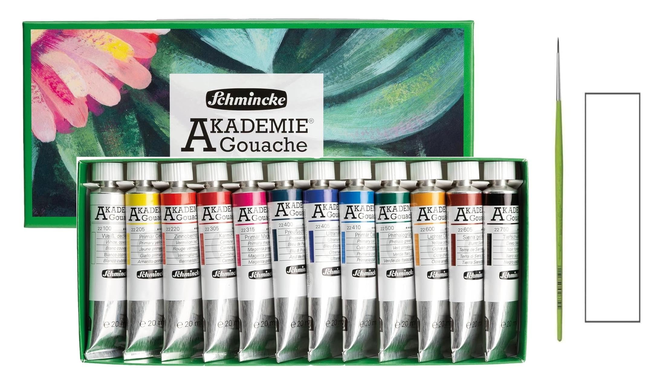 Schmincke - AKADEMIE® Gouache, 12 Tuben à 20 ml + 1 Pinsel und 1 Karte