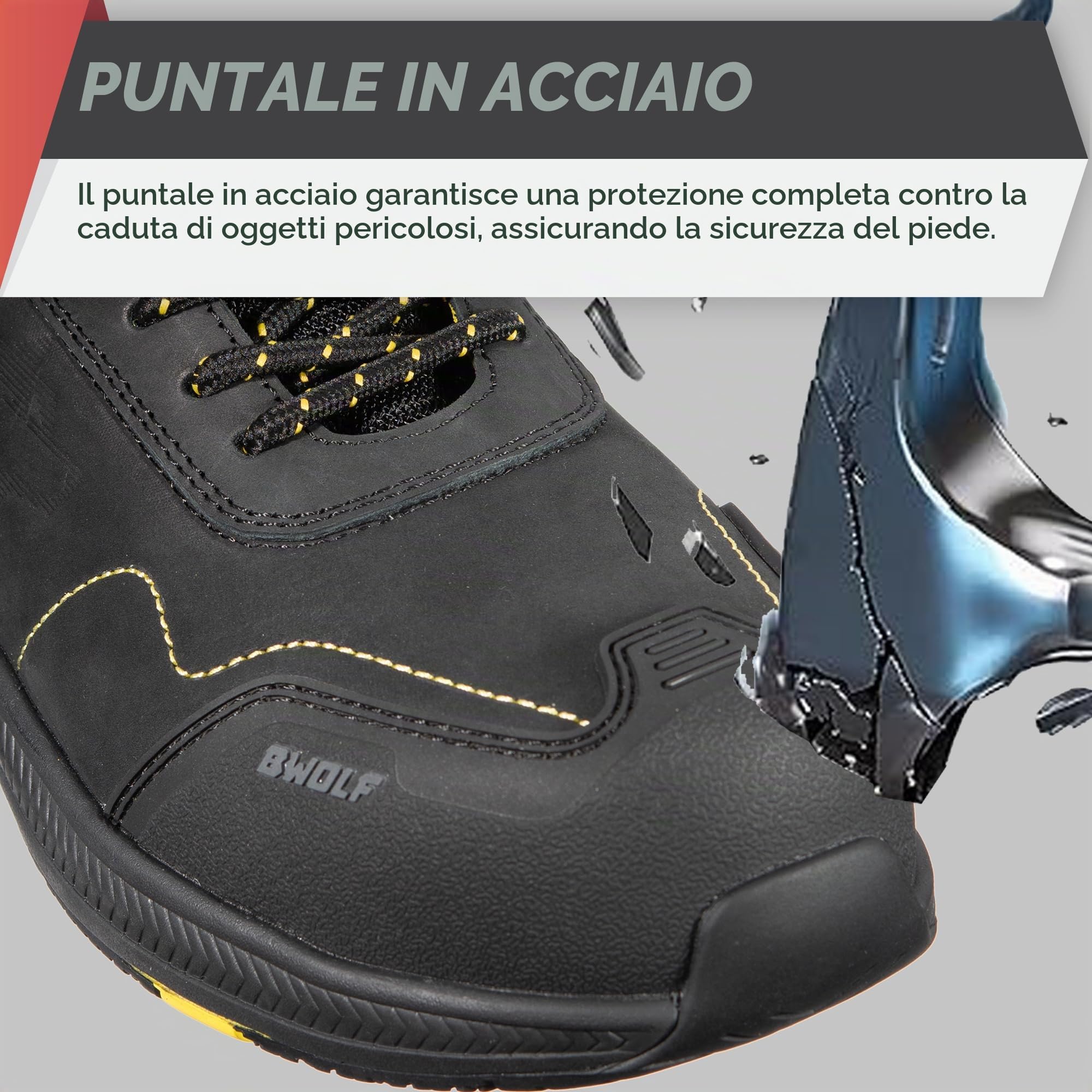BWOLF Phoenix S3 - Scarpe antinfortunistiche da uomo S3 Nabuk impermeabili, antiscivolo 4x4 Grip Tech, suola Ergo