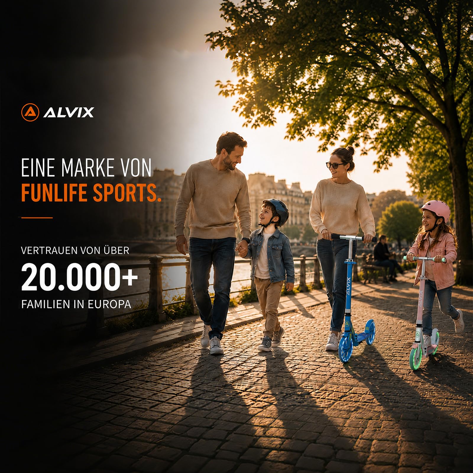 ALVIX Kinder Scooter mit Handbremse & LED-Rädern – 200 mm | Höhenverstellbarer Kinderroller ab 6 Jahren, faltbarer Kickroller mit Tragegurt, breitem Deck, bis 100 kg
