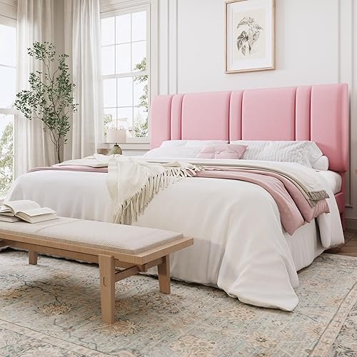 Miniatura 15 de SHA CERLIN Base de cama de plataforma de tamaño matrimonial, cama tapizada de terciopelo con cabecera ajustable, diseño capitoné de canal vertical,