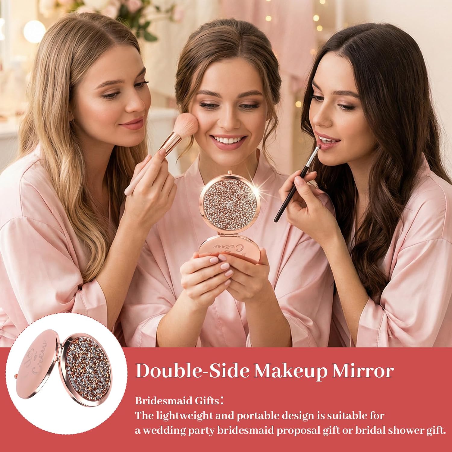 12 Pcs Bridesmaid Proposal Gifts Set 11 I Do Crew Mirrors and 1 Silver Bride Mirror Pocket Magnifying Makeup, Bridesmaid Gifts for Women Wedding Bridal Shower Gifts Party Favors(Rose Gold)