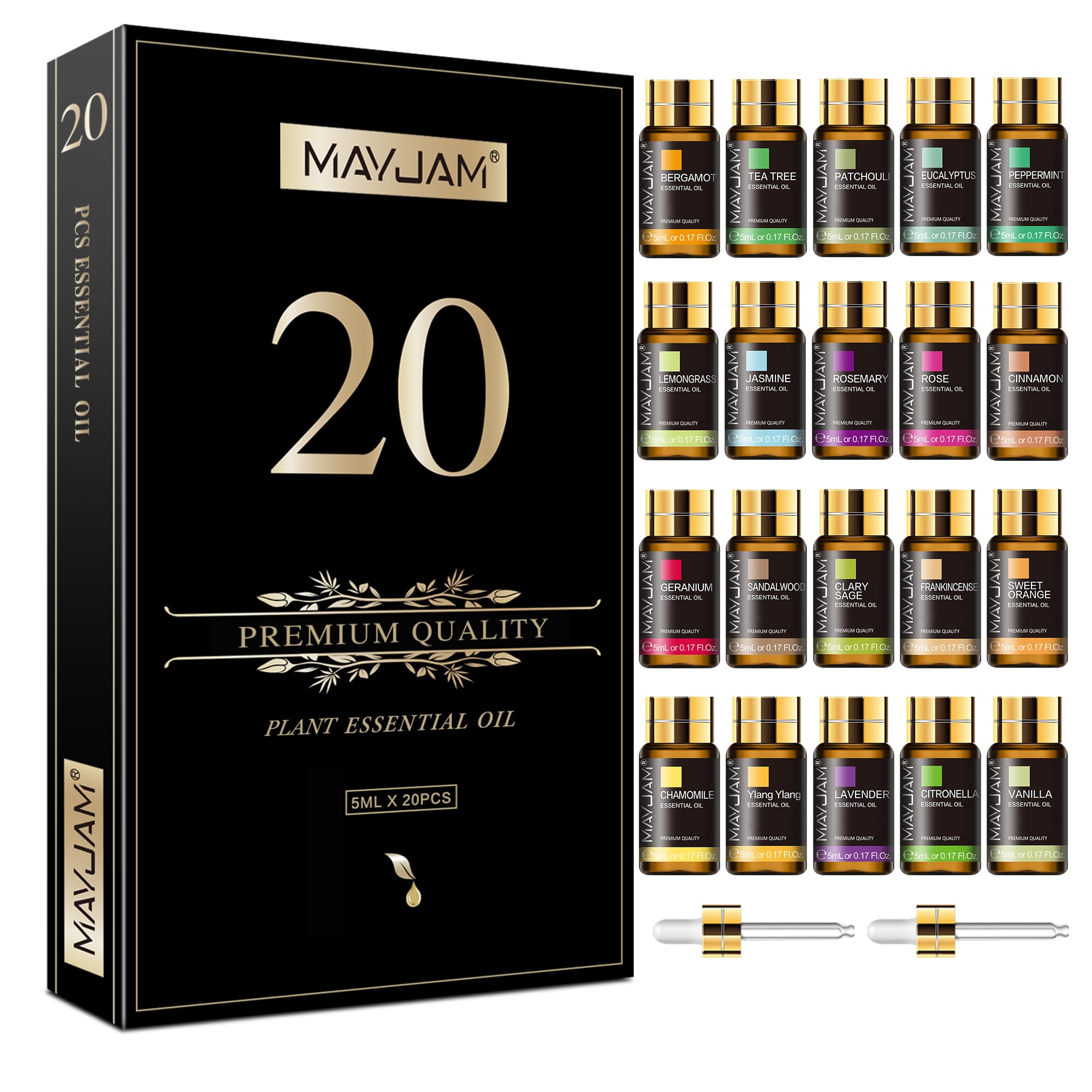 MAYJAM Tea Tree 20 Pcs Pure Essential Oil Gift Set, for Diffuser, Humidifiers, Skin Care, Massage, Fragrance Oil Scent for DIY Candle and Soap Making, Gift for Friend (5ML)