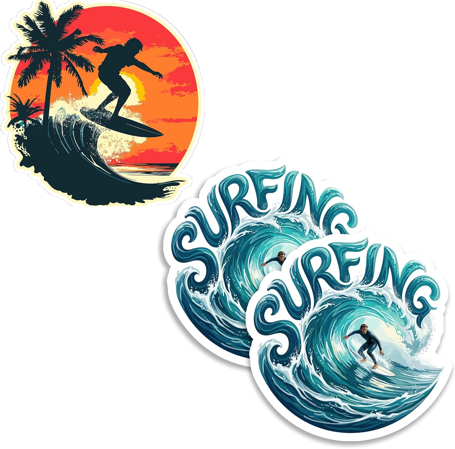 Surfing Vinyl Sticker 4in & Magnet 4in 2-Pack Matching Bundle Gift Set