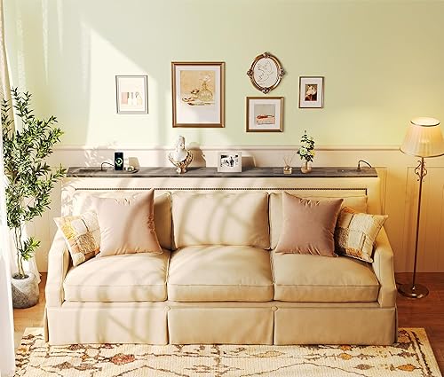 Miniatura 7 de SUPERJARE Mesa consola estrecha de 78.8 pulgadas con tomacorriente, juego de 2, mesa de sofá detrás del sofá, mesas de entrada largas con estación