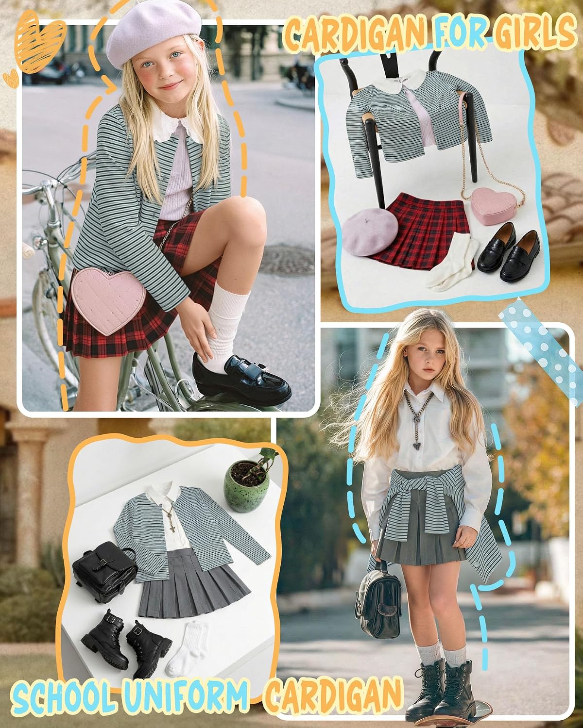 Girls Striped Cardigan Kids Long Sleeve Crewneck Cardigan Sweater Button Down Fleece School Uniform Outerwear