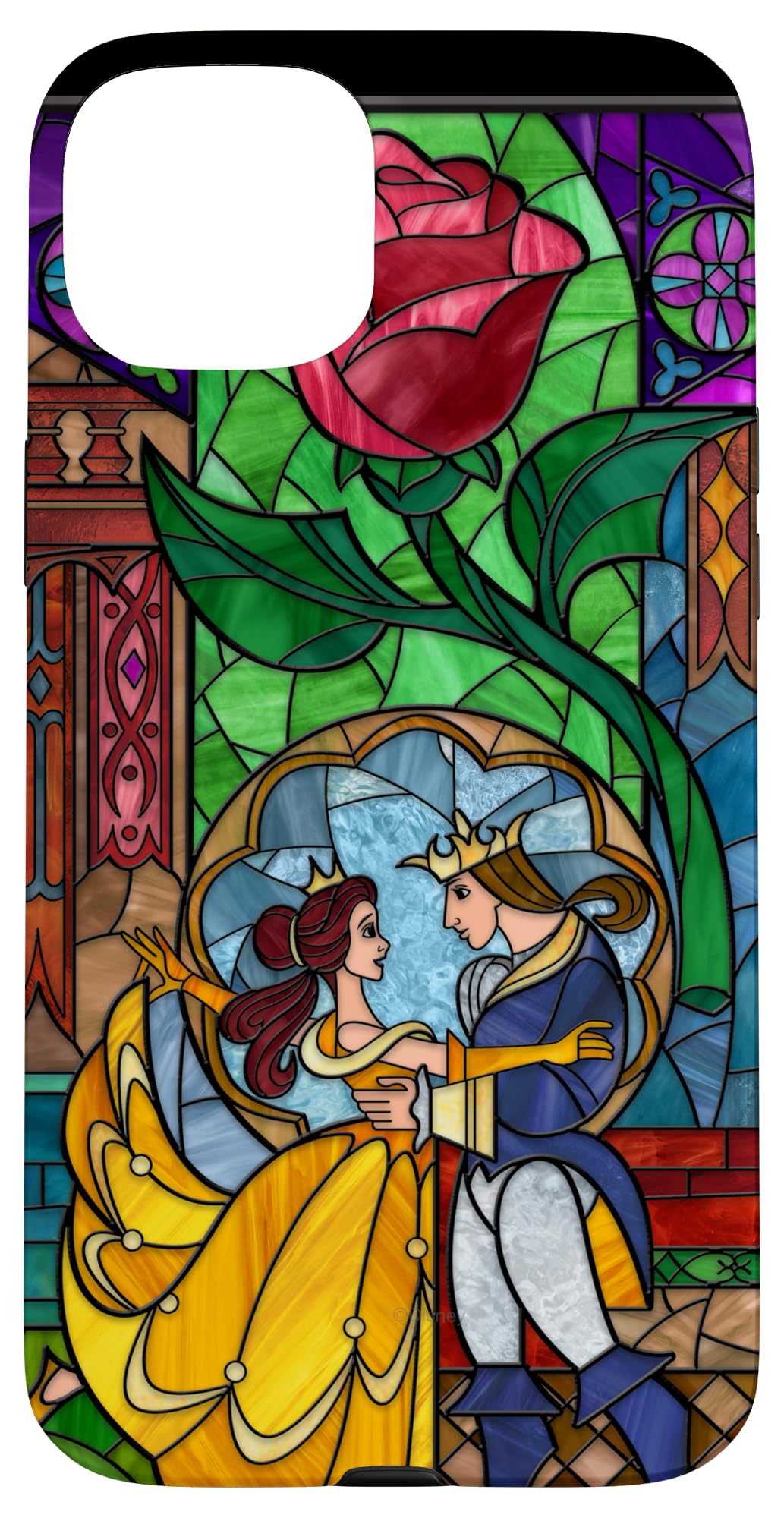 Custodia per iPhone 15 Plus Disney La Bella e la Bestia - Vetro colorato Belle e Principe