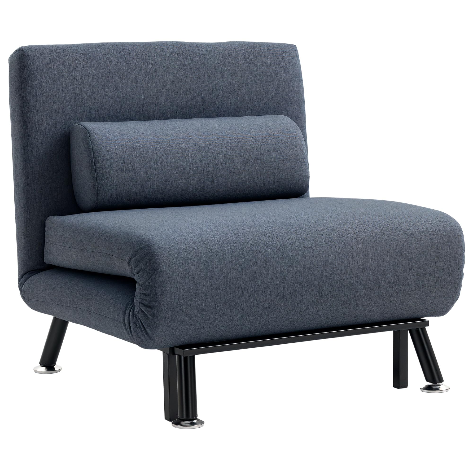 HOMCOM Single Convertible Sleeper Chair Sofa Bed - 5 Position Steel Frame - Black