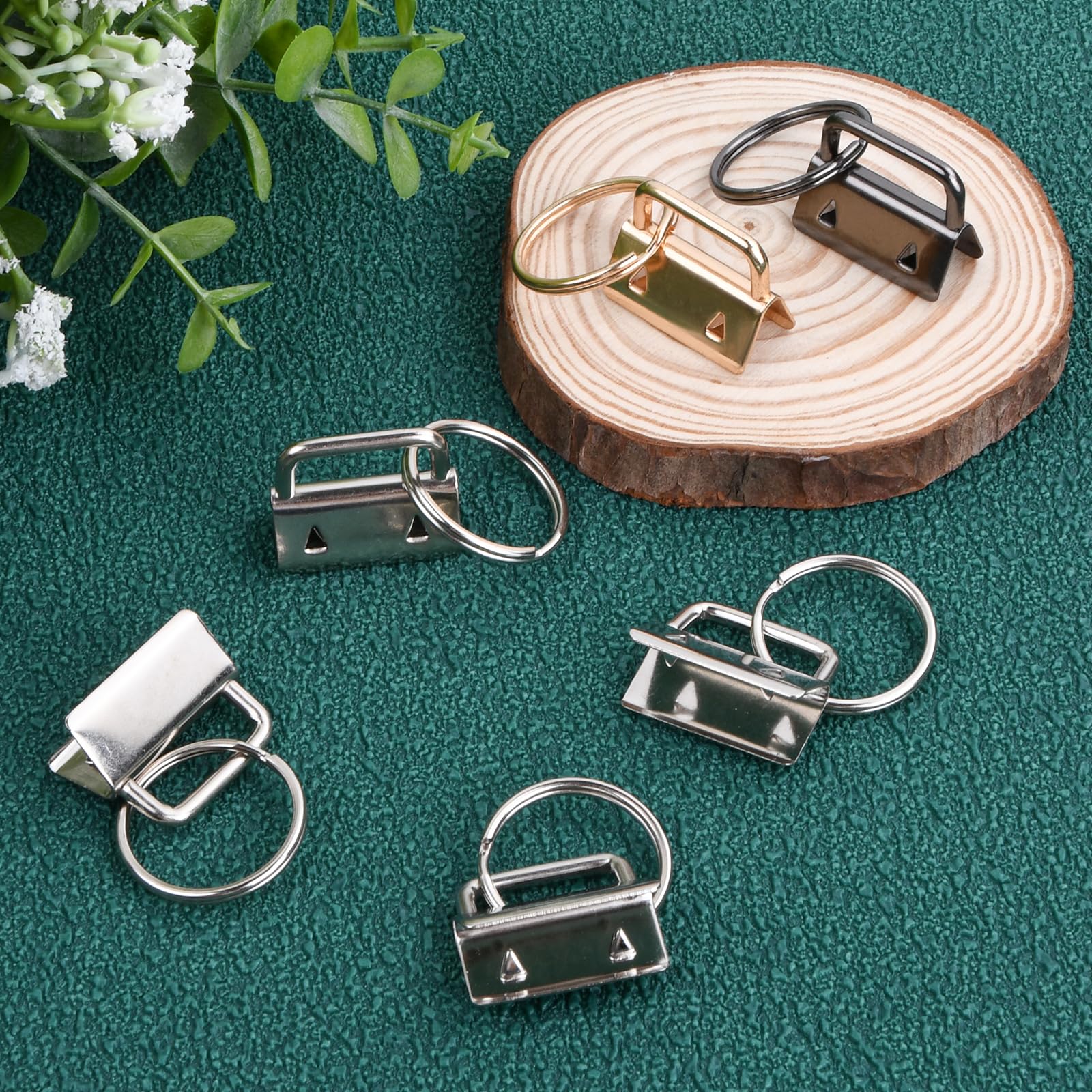 30 stuks sleutelband onbewerkt, 25 mm polsband hardware klemsluitinghanger met sleutelring voor doe-het-zelf handwerk lanyard stof (zwart
