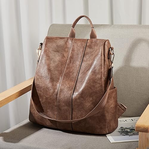 Miniatura 7 de FOXLOVER Mochilas de cuero sintético para mujer, mochila de moda convertible para viaje, bolsos multiusos para mujer, Marrón B, Vintage