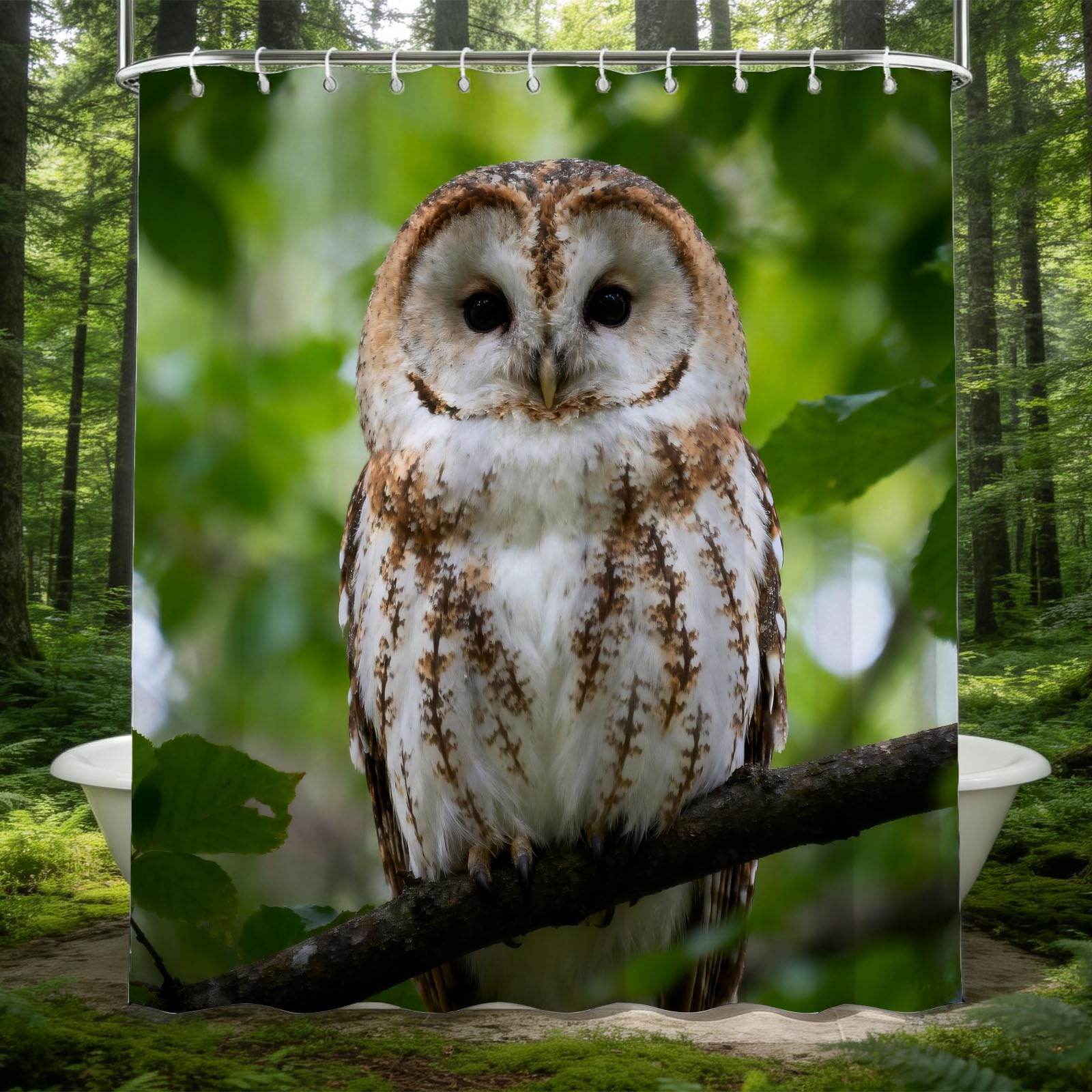 Hongduo 3D Barn Owl Shower Curtain for Stalls Bathtubs Cute Animals Bathroom Decor Shower Curtain Set Polyester Fabric Waterproof 120x180cm/48X71 Inch with Hooks