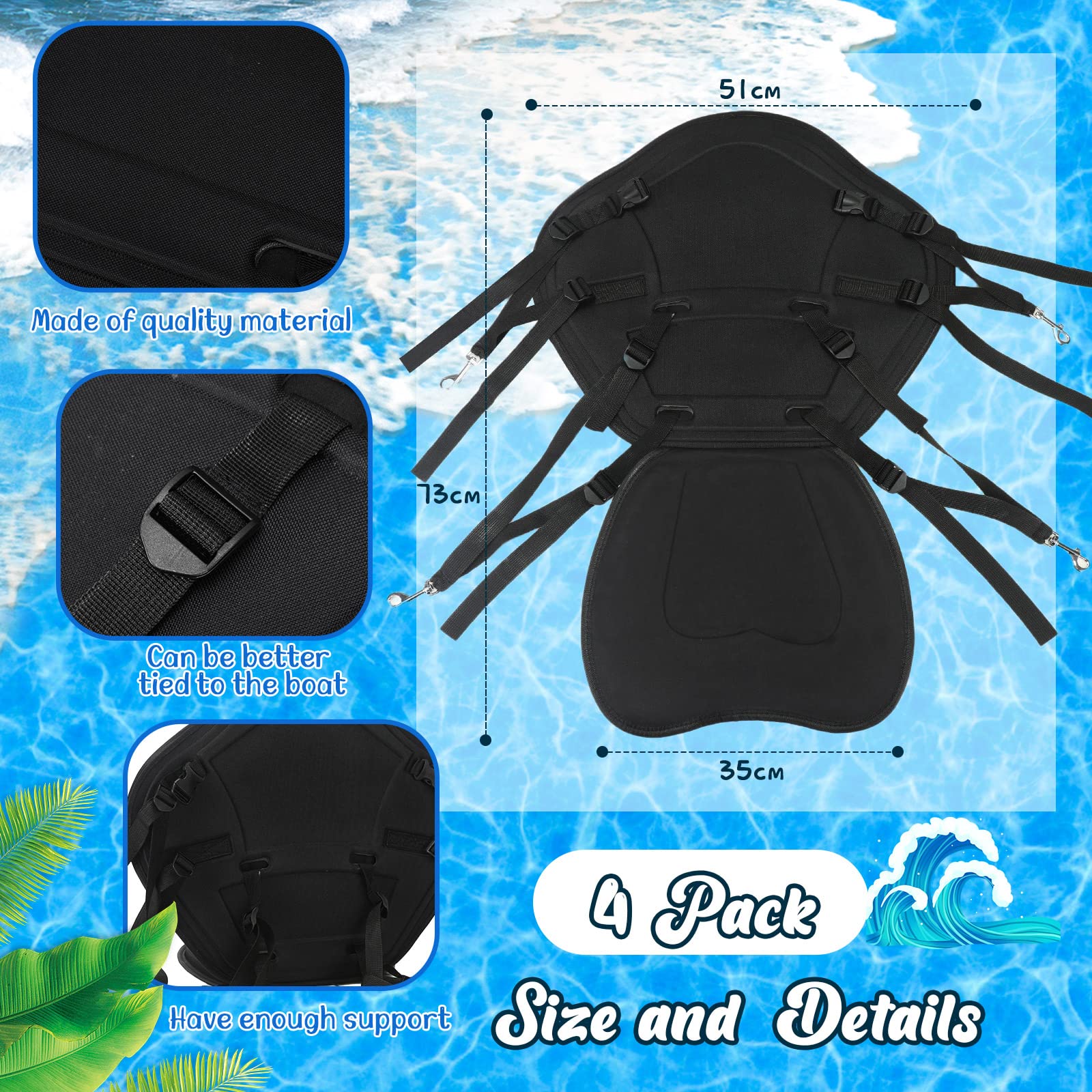 Wesiti 4 Pcs Kayak Seats Thickened Padded Kayak Seat with Back Support for Sit on Top Padded Fishing Boat Seat Paddle Canoe Seat Soft Cushion for Kayaking Rafting Fishing Canoeing Boating Supplies