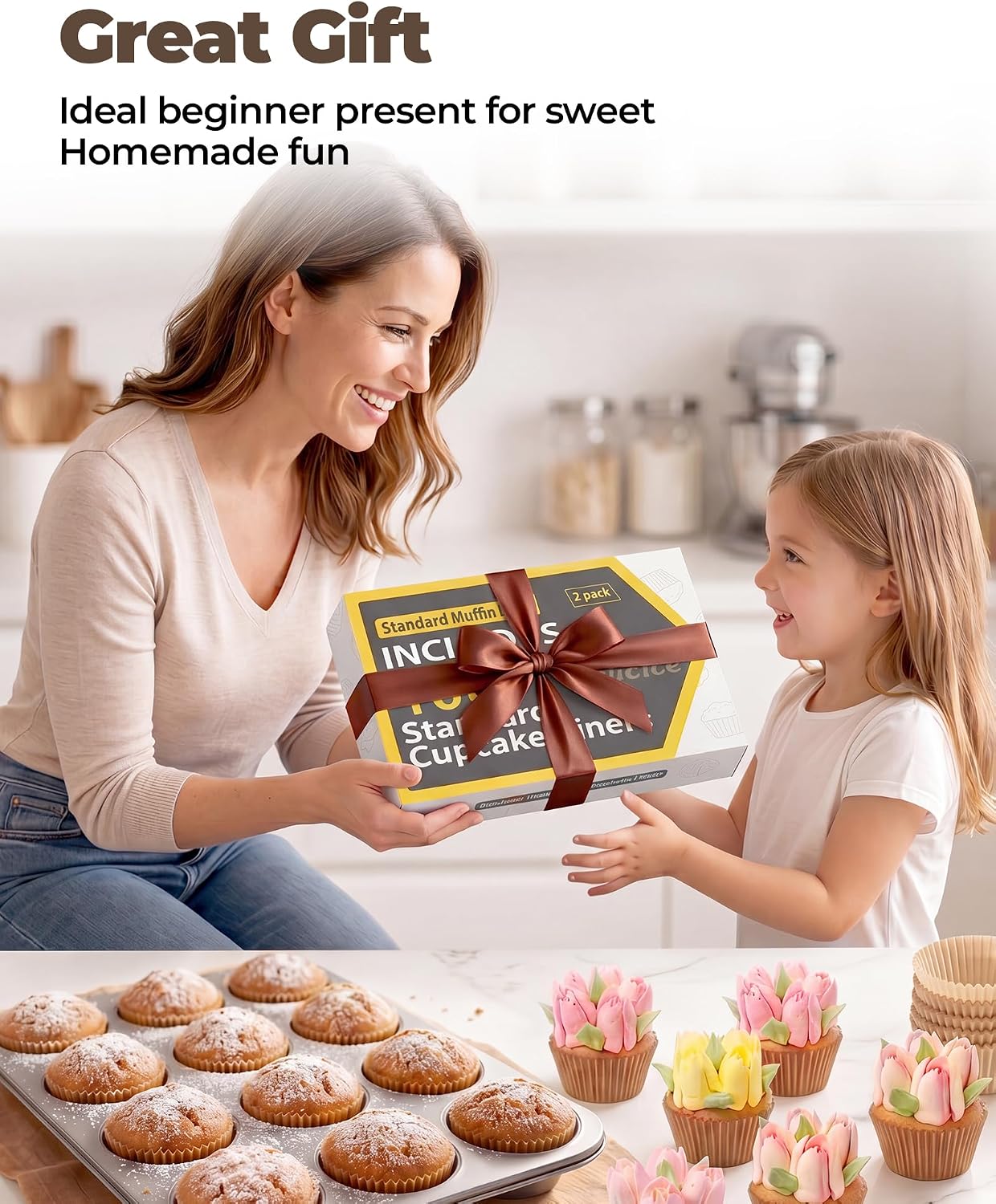 Bake Choice Cupcake Pan for Baking, 132 PCS Muffin Pan Kit with Cupcake Liners, Scraper, Pastry Bags, Coupler, Russian Piping Tips Set, Muffin Tin Nonstick 12 Cup Baking Supplies
