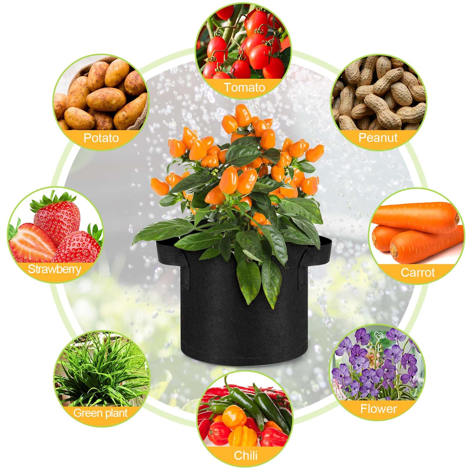 Nuanchu Lot de 100 sacs de culture de 7,6 litres en tissu aéré avec poignées - Sacs de jardin non tissés épais pour cultiver des légumes - Sacs de culture robustes pour fleurs et fruits