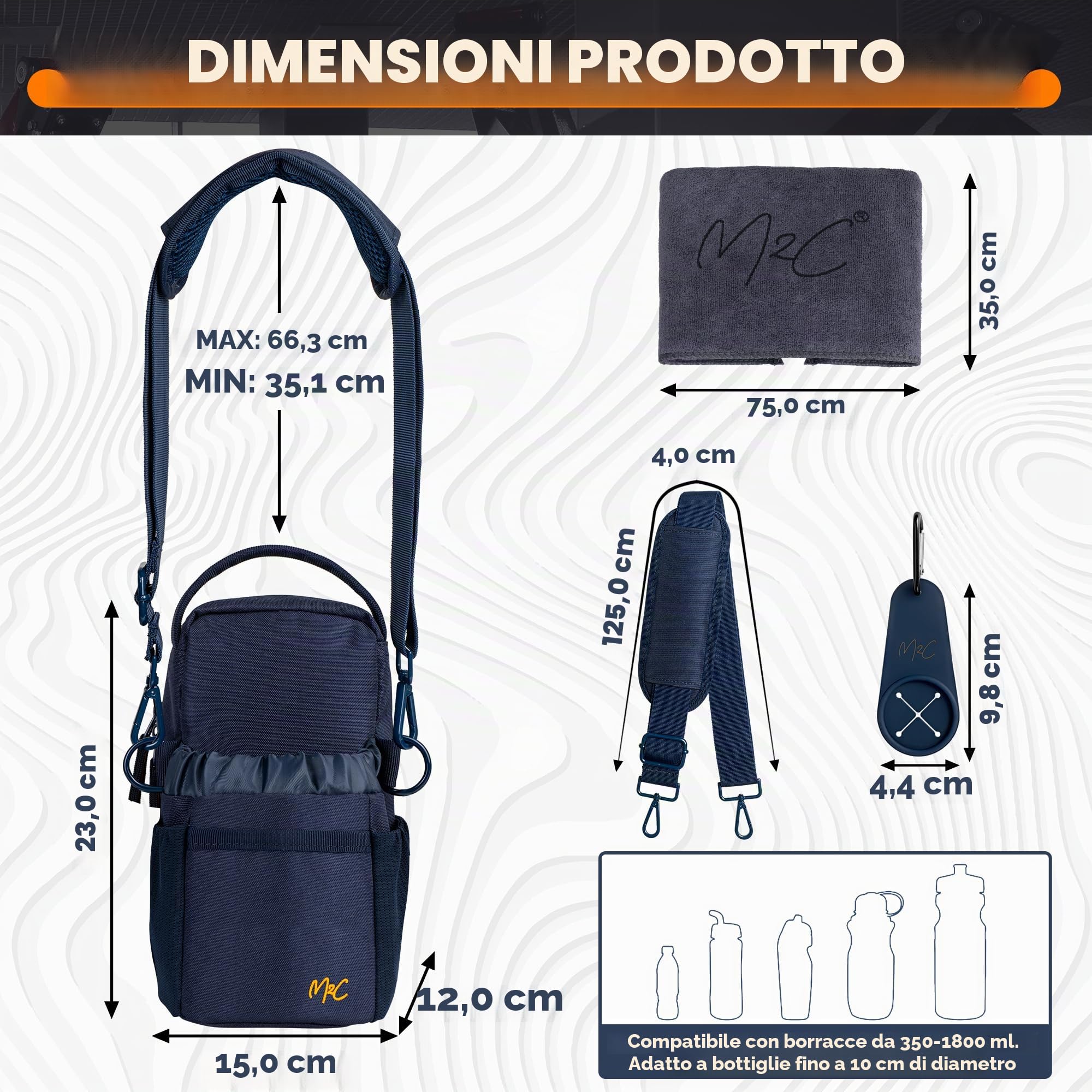 M2C® Borsa Magnetica Palestra - la tua compagna ideale per lo sport! Piccola sacca da palestra per uomo e donna con potenti magneti, bottiglia d'acqua e supporto per telefono e clip per chiavi