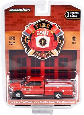 2017 Ram 3500 Dually Service Truck Red Los Angeles County Fire Department (California) Fire & Rescue 1/64 Diecast Model Car by Greenlight 67010 E