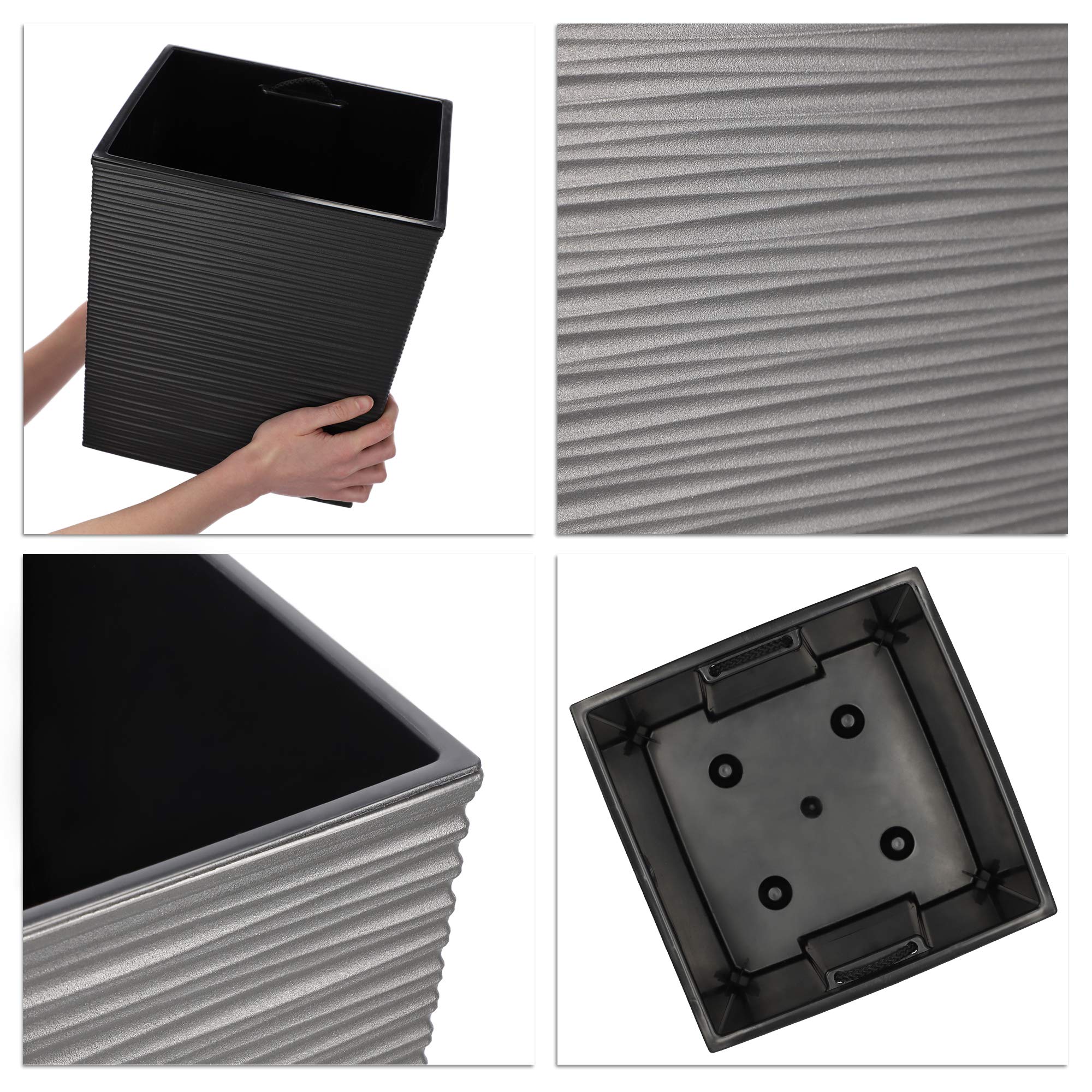Maceta KADAX de plástico, maceta de jardín resistente a la intemperie para balcón, terraza, interior, maceta ligera con inserto, macetero para plantas y flores (Gris, Altura: 30 cm)