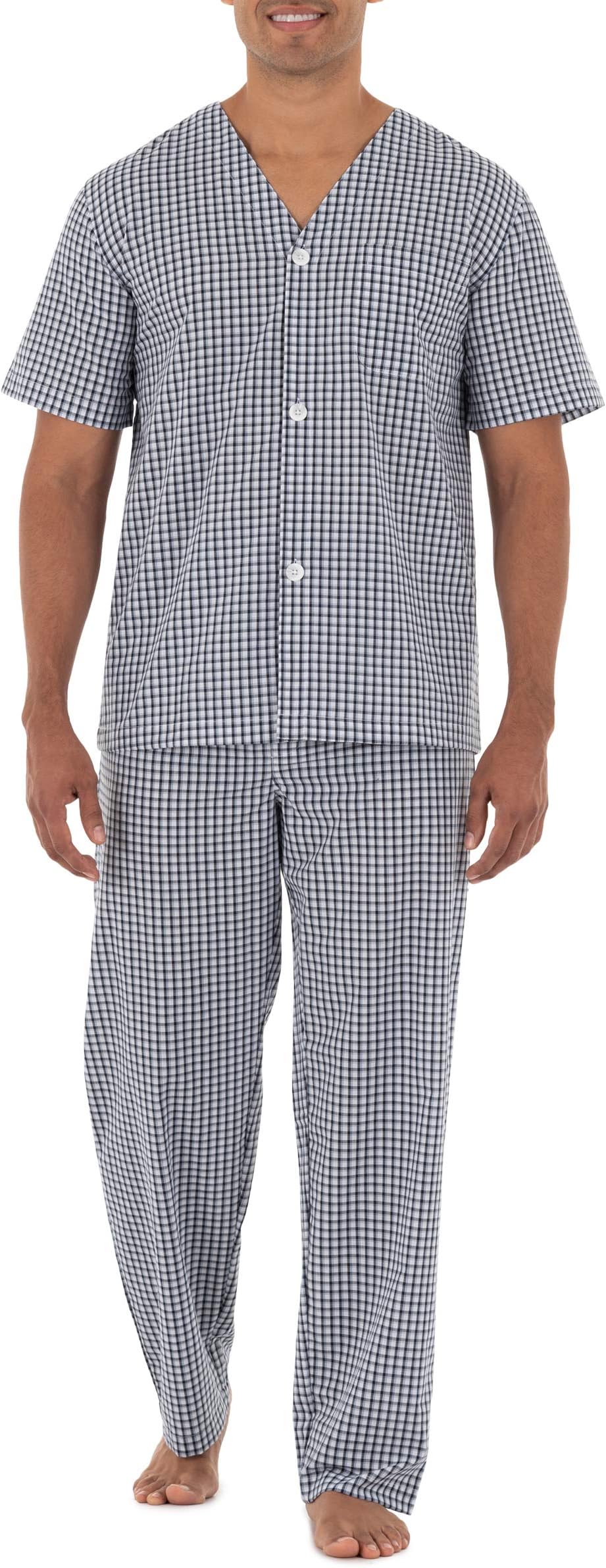 Men's Broadcloth Short Sleeve Top and Long Pants Pajama Set