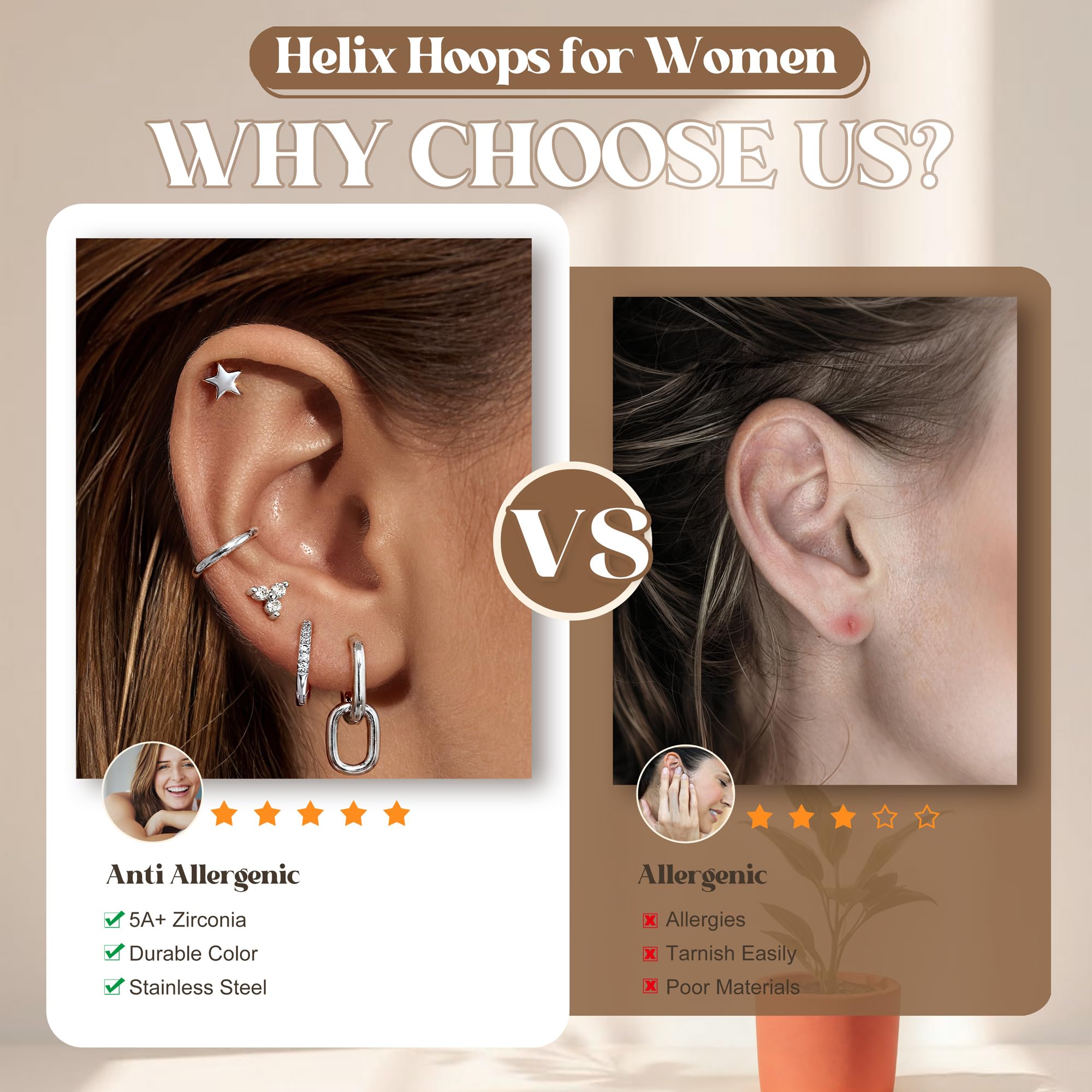 Dochais 12 Paires Boucles d'Oreilles Femme Acier Chirurgical 316L Or Argent Hypoallergéniques Boucles d'Oreilles Créoles Petites Lot Boucle d Oreille Helix Cartilage Conch Piercing Oreille Bijoux