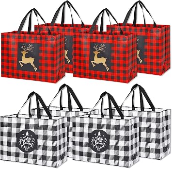 YANGTE 16 Pack Extra Large Christmas Gift Bags, Reusable Tote Bags with Handle Non-Woven Christmas Grocery Shopping Totes for Holiday Xmas, 16.9 * 12.6 * 6.8"