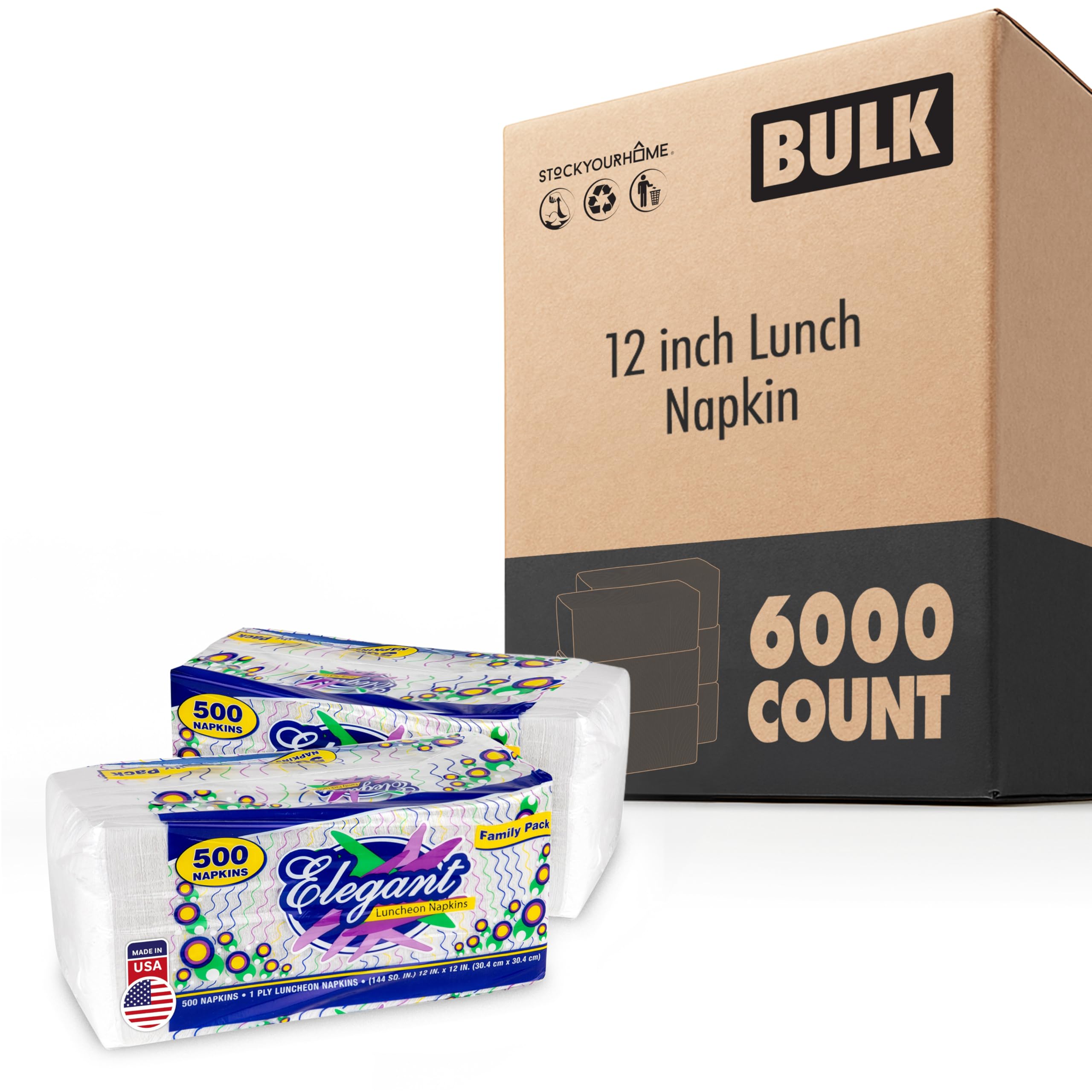 12 Inch Disposable Napkins - 1 Ply White Dinner Napkins - Paper Napkins for Dinner by Stock Your Home – Model SYH-2391-Case