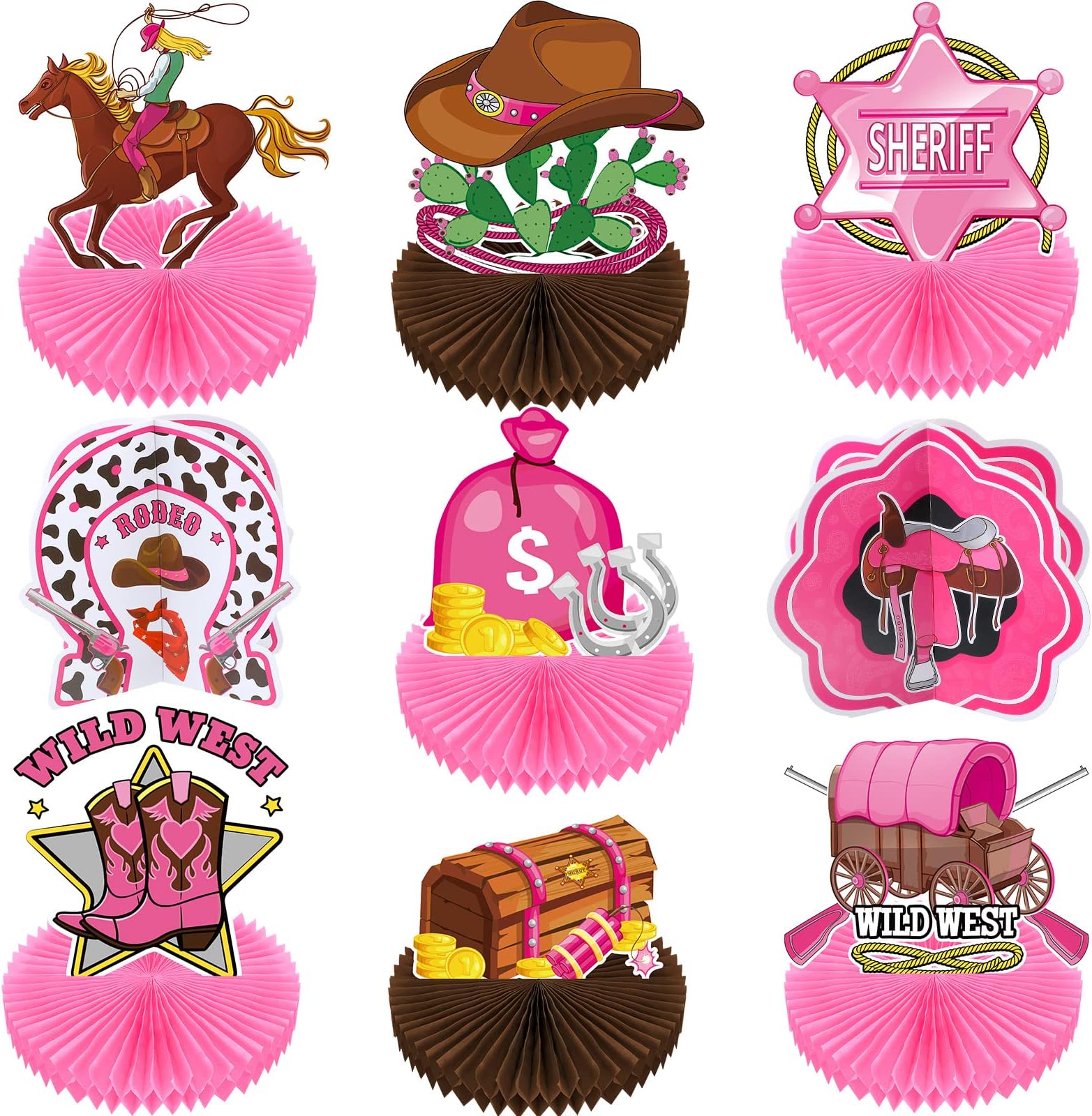 9 Pack Western Cowgirl Honeycomb Centerpiece Cowgirl Baby Shower Table Decorations Pink Cowgirl Party Decorations Western Cowgirl Table Topper for Girls Western Theme Birthday Party Baby Shower
