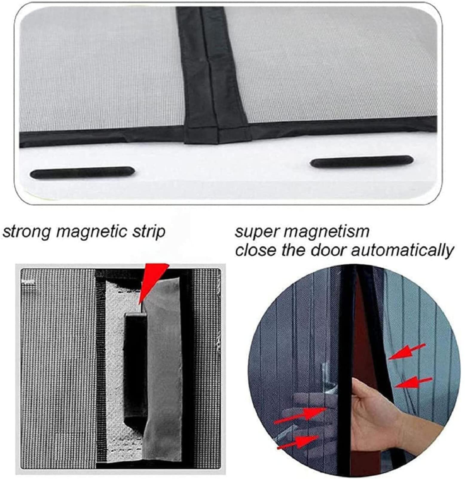 Moustiquaire Aimantée Porte Fenêtre, 245 X 190 Cm Rideaux Anti Mouches Pour Porte, Fermeture Automatique Maille Ultra Pour Couloirs, Portes, Patio, Gris