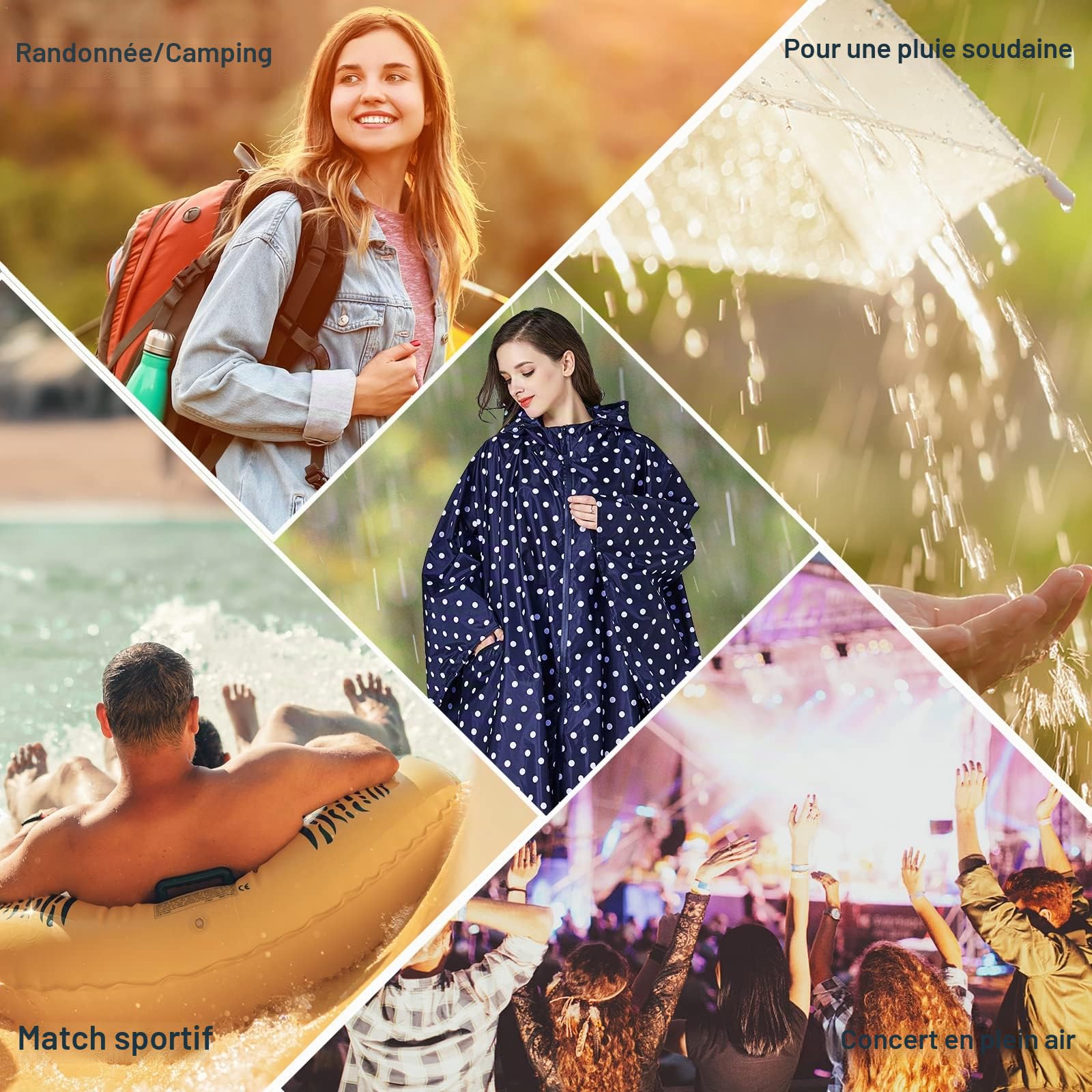 LAMA Poncho de pluie imperméable, léger et réutilisable, veste de pluie de randonnée avec capuche et pochette de transport pour adultes, femmes, hommes, activités de plein air