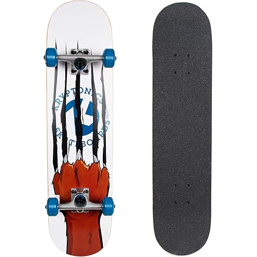 Kryptonics Skateboard with Durable Construction, Stable and Durable Wood Deck for Commuting, Smooth Polyurethane Wheels, Perfect for Beginners, All Skill Levels, Kids and Teens, and Skilled Riders