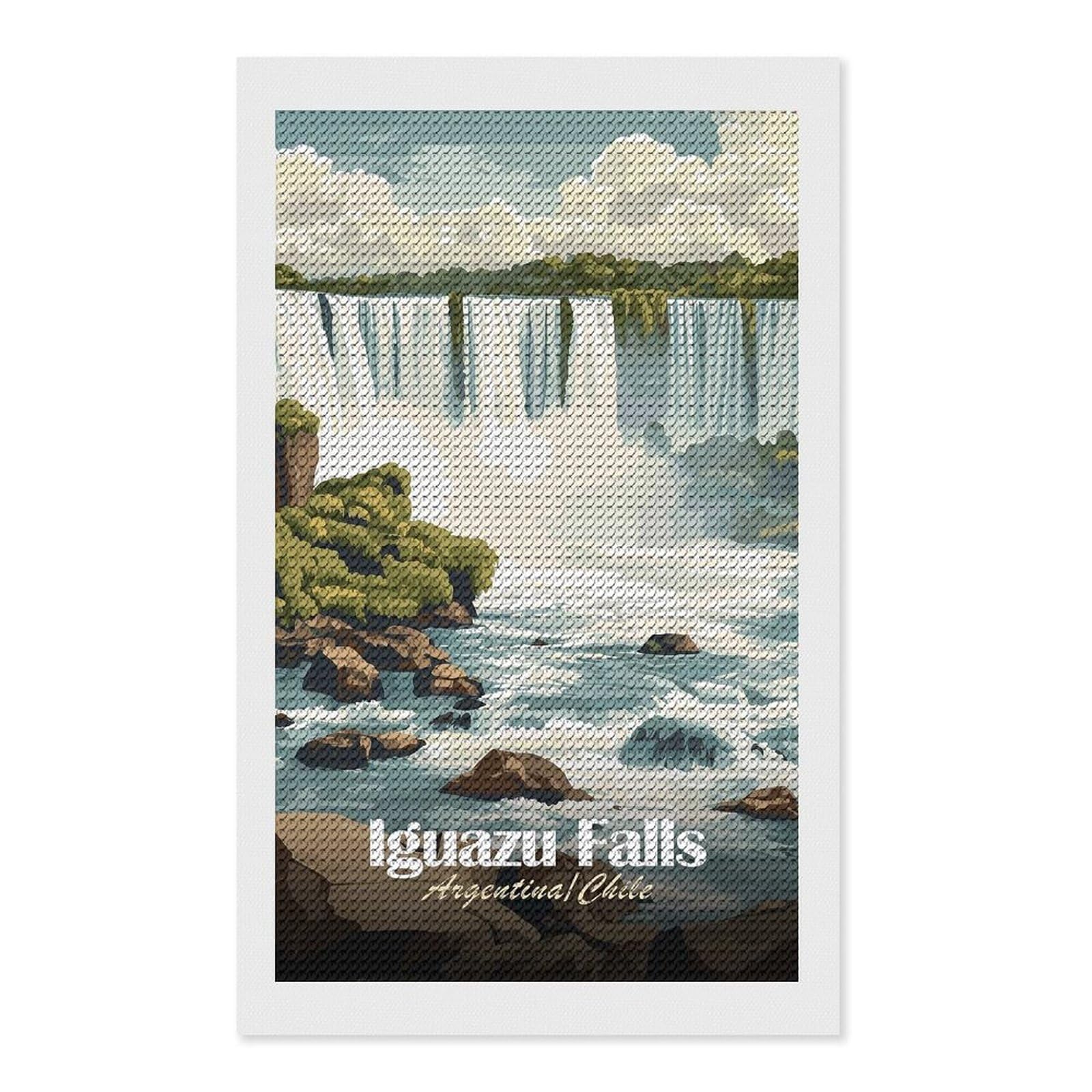 Junmoney Iguazu Falls, ArgentinaChile DIY Diamond Art Canvas Kit 12"x20", Simple to Start, Fun Craft Experience, Modern Decor, Gift Idea, Adhesive Canvas