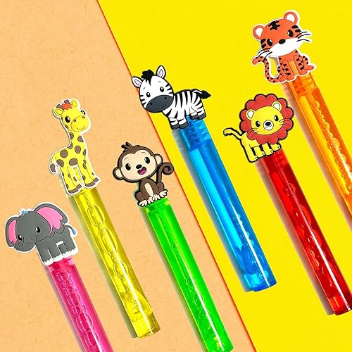 Miniatura 2 de uoyoi Recuerdos de fiesta de safari en la selva, 24 varitas de burbujas de animales salvajes para niños, varita de burbujas de zoológico para Safari