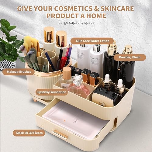 Miniatura 4 de Molutsody Organizador de maquillaje para tocador, vitrina de cosméticos con cajones, se adapta a maquillaje, productos de cuidado de la piel,