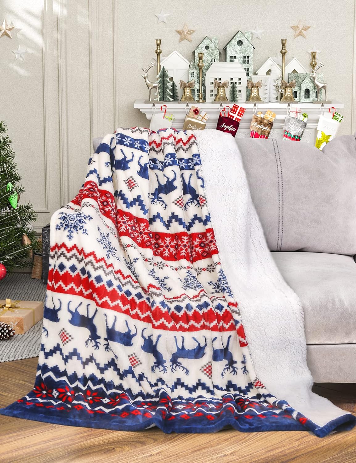 review Westinghouse Christmas Electric Blanket Heated Throw Blanket, Elk Flannel to Sherpa Heating Blanket, 6 Heating Levels & 2 to 10 Hours Heating Time Settings, 50