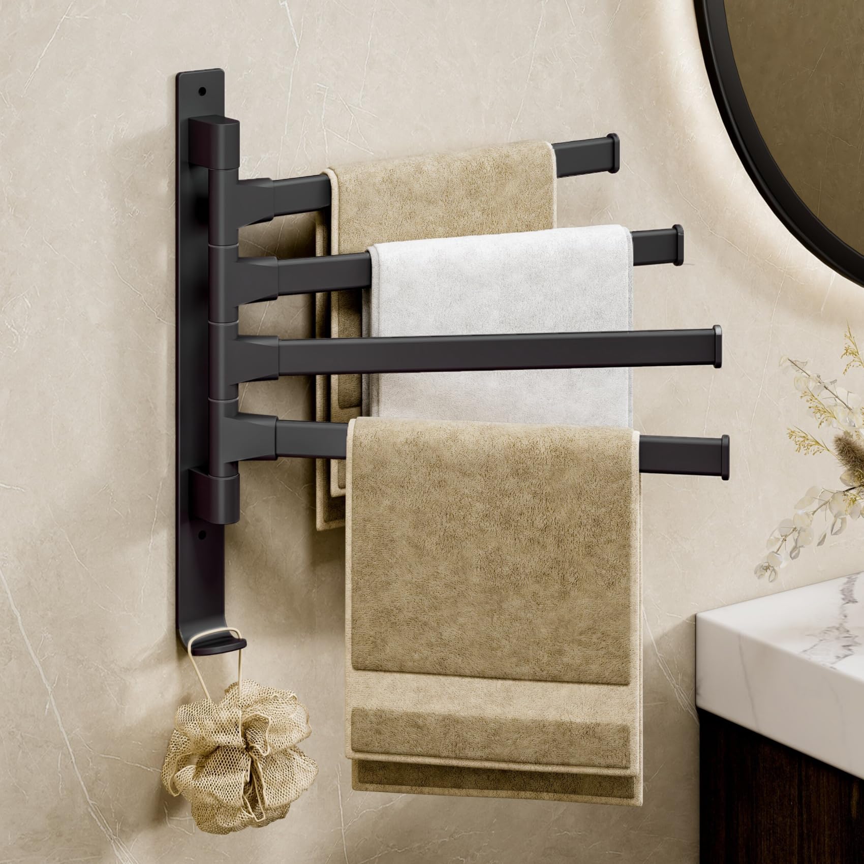 yozhch Kitchen Swivel Towel Rail Wall Mounted, Bathroom Rotating Small Towel Rack