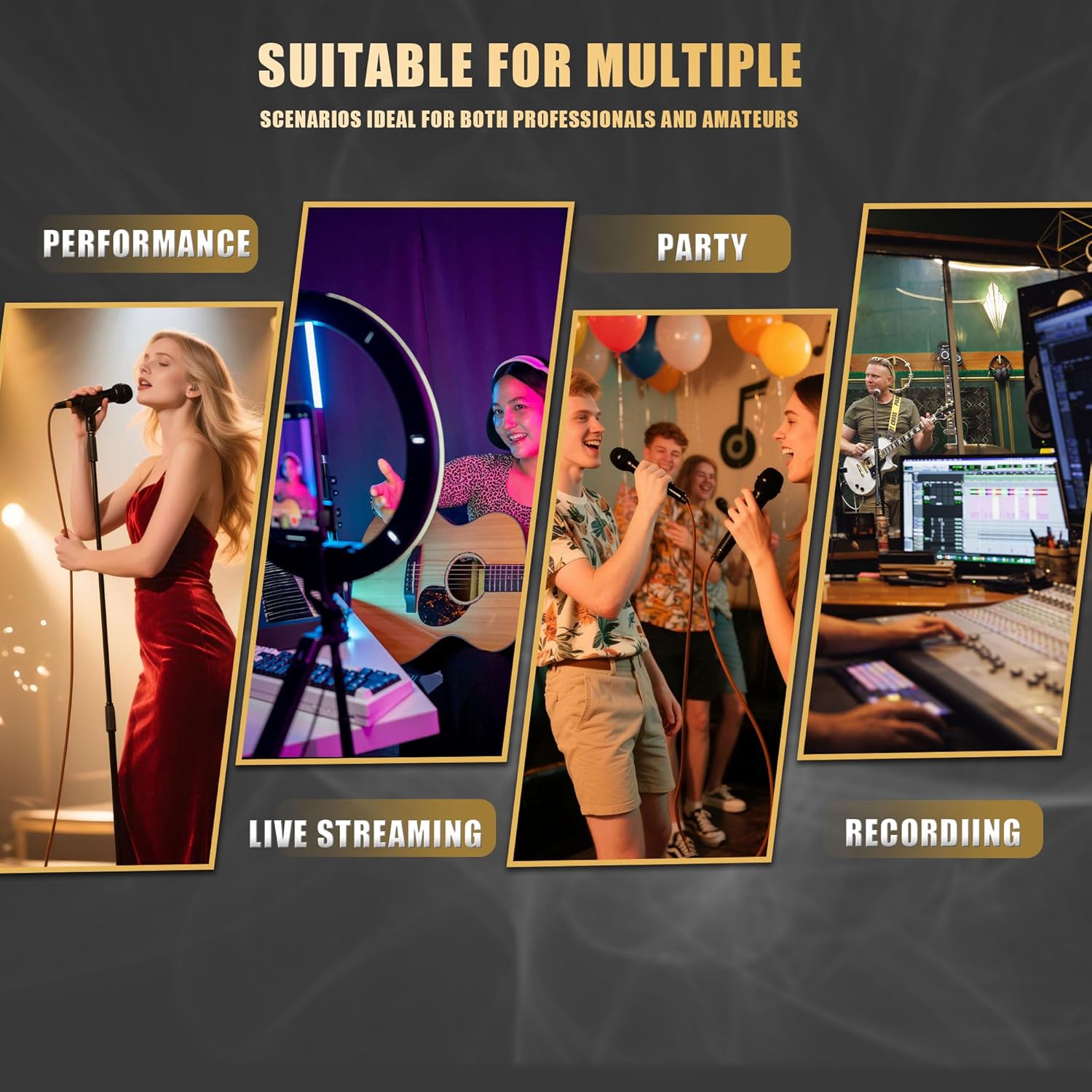 Professional Dynamic Microphone for Singing Karaoke Microphone with 16ft XLR to 1/4'' Audio Cable, Vocal Handheld Mic for Podcast Mixer Amplifier PA System - Image 7