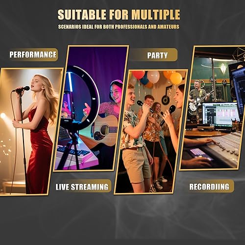 Miniatura 7 de Micrófono dinámico profesional para cantar micrófono de karaoke con cable de audio XLR de 16 pies a 14 pulgadas, micrófono de mano vocal para