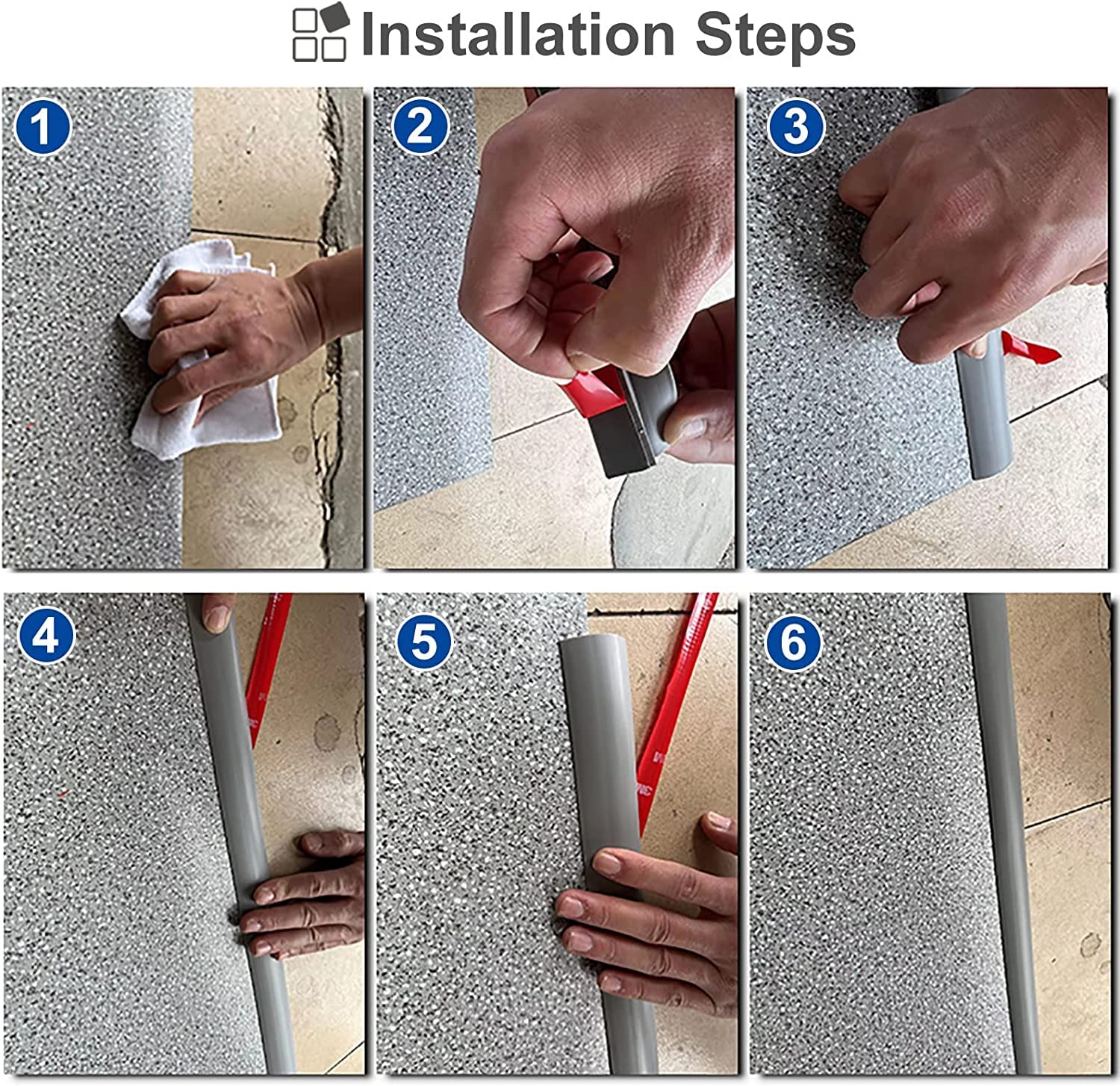 Barre de Transition pour Rampe d'accès pour déambulateurs, Barre de seuil autocollante, profilés de Finition en PVC pour Transition Sol/Moquette/parquet, Barres，Black