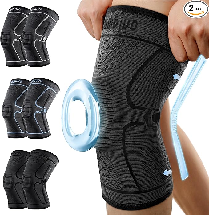  Roll over image to zoom in CAMBIVO Knee Brace for Men & Women, Knee Brace with Side Stabilizers & Patella Pad, Knee Compression Sleeve for Knee Pain, Meniscus Tear, Gym Running Working Out