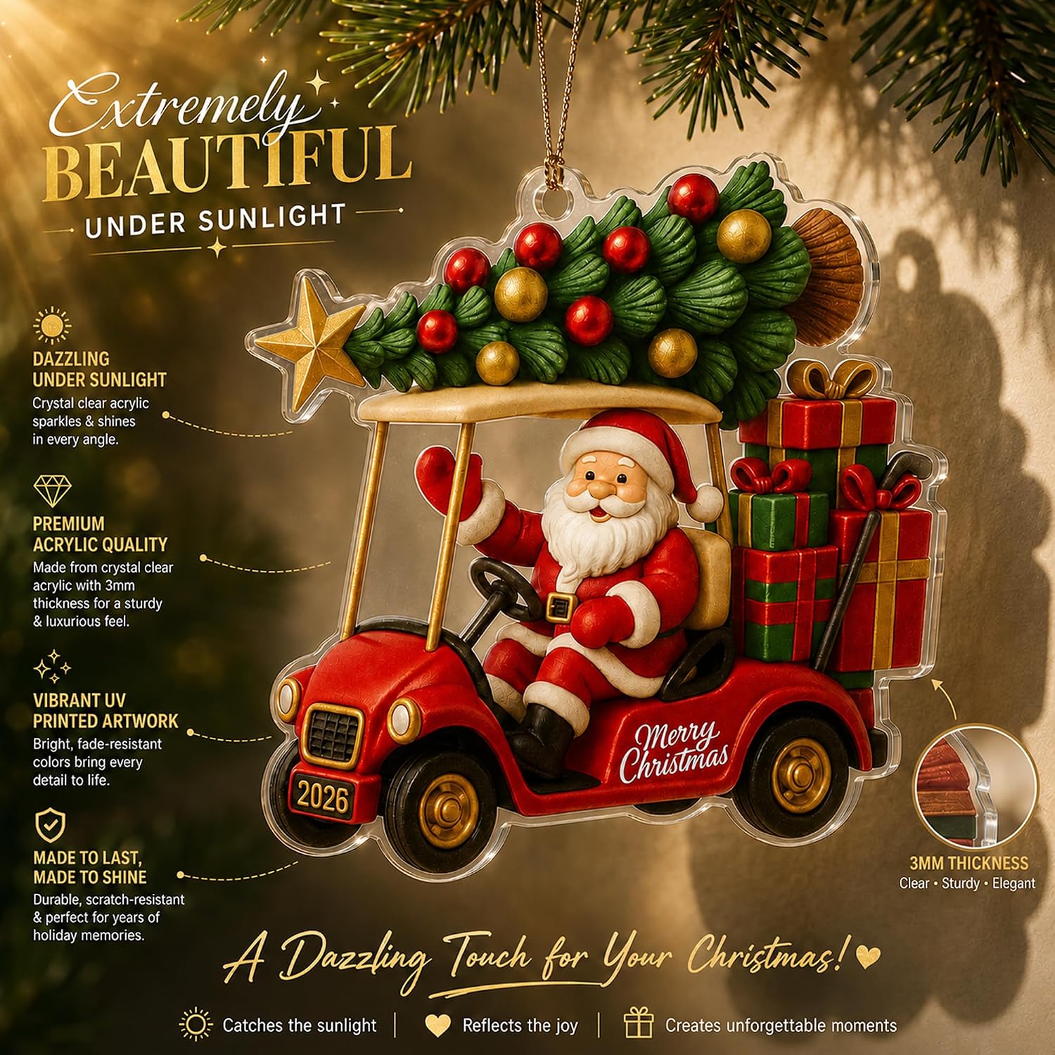 Golf Cart Ornament, Santa Ornaments for Christmas Tree 2026, Funny Golf Ornaments for Christmas Tree, Unique Holiday Decoration for Golf Lovers, Christmas Golf Decor, Gift Idea for Golfer image 4
