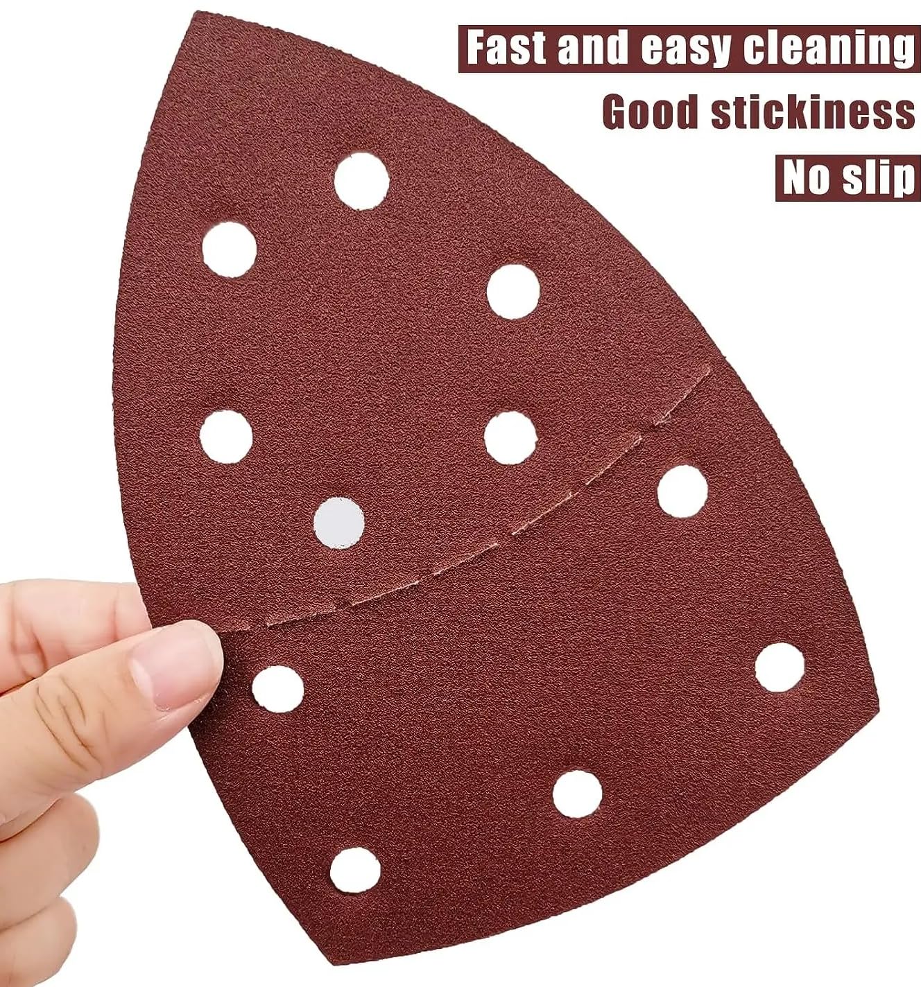 105 * 150 * 150MM 11 Holes Mouse Triangular Detail Sandpaper Kit Grit 80-120 Hook and Loop Sander Pads Abrasive Sanding Paper